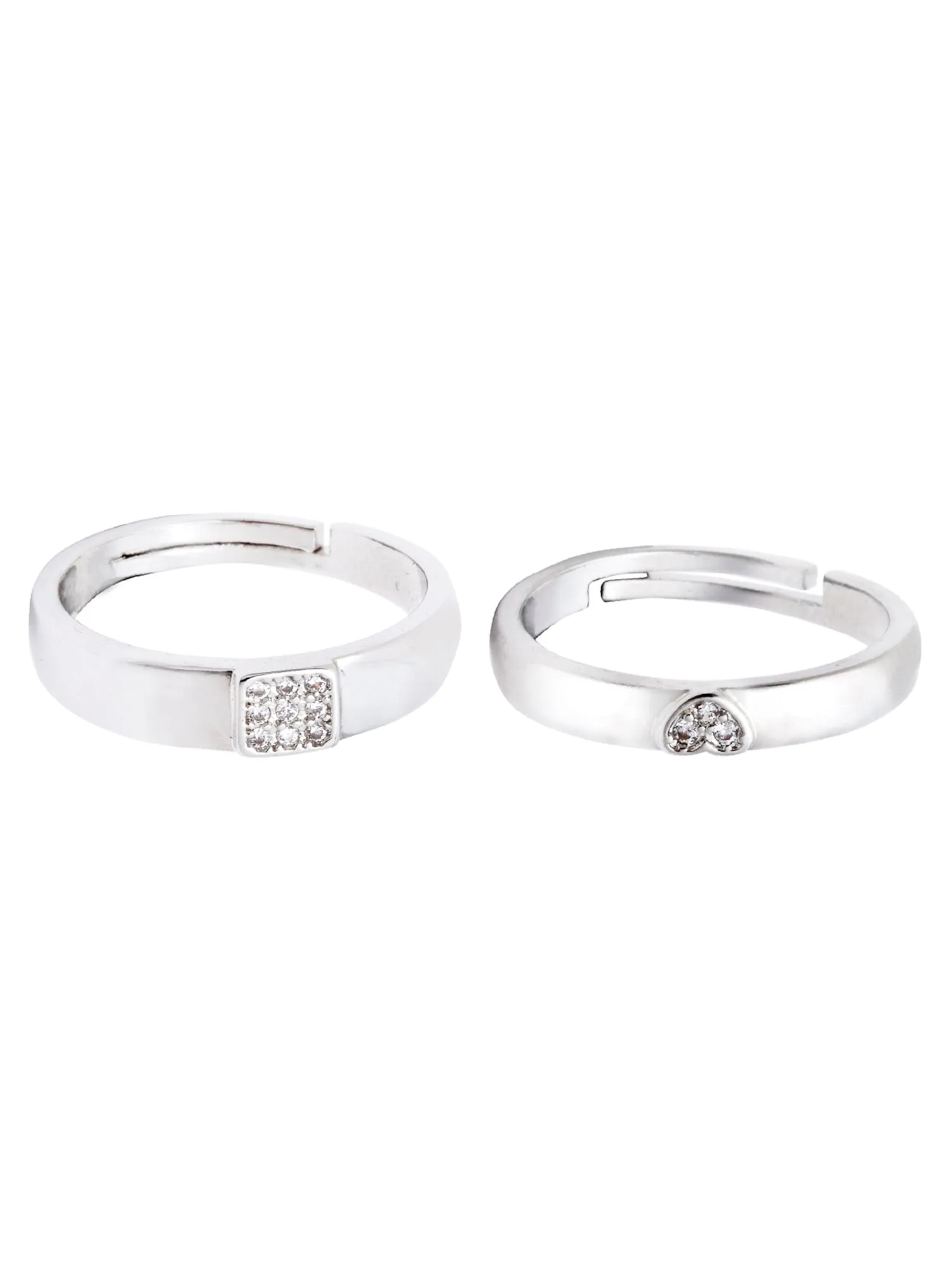 Valentine Gift by Karatcart Platinum Plated Elegant Classic Crystal Adjustable Couple Ring for Women
