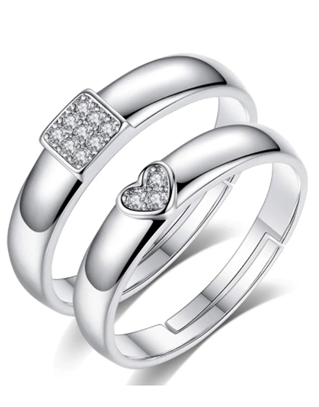 Valentine Gift by Karatcart Platinum Plated Elegant Classic Crystal Adjustable Couple Ring for Women