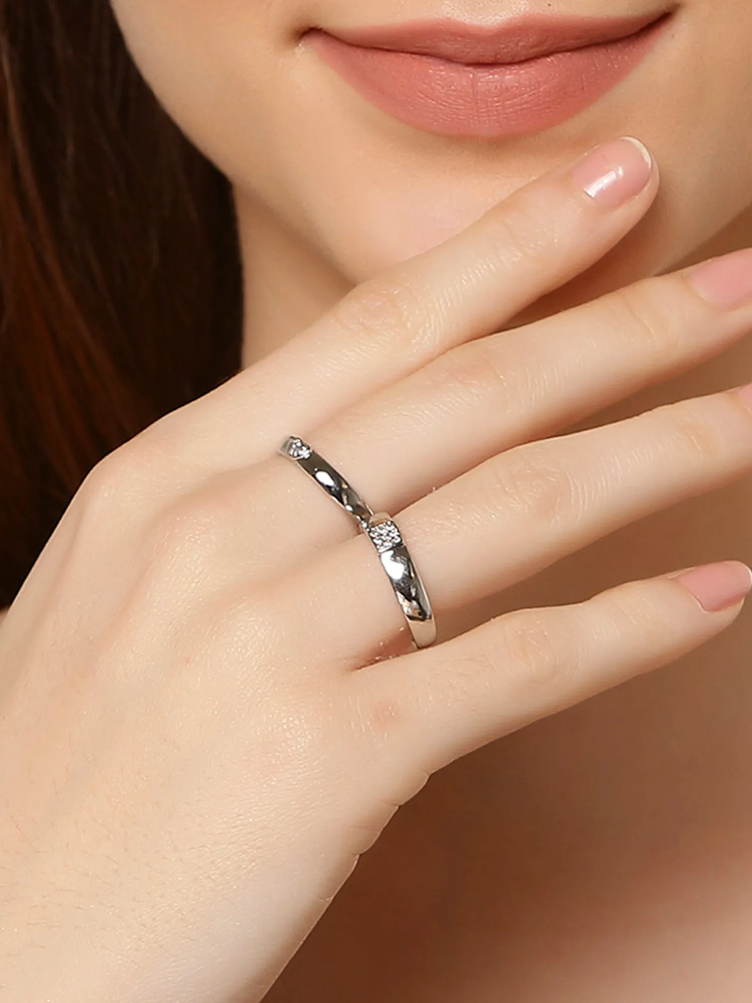 Valentine Gift by Karatcart Platinum Plated Elegant Classic Crystal Adjustable Couple Ring for Women