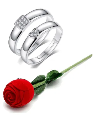 Valentine Gift by Karatcart Platinum Plated Elegant Classic Crystal Adjustable Couple Ring for Women
