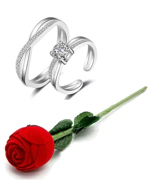 Valentine Gift by Karatcart Platinum Plated Elegant Classic Crystal Couple Ring for Women