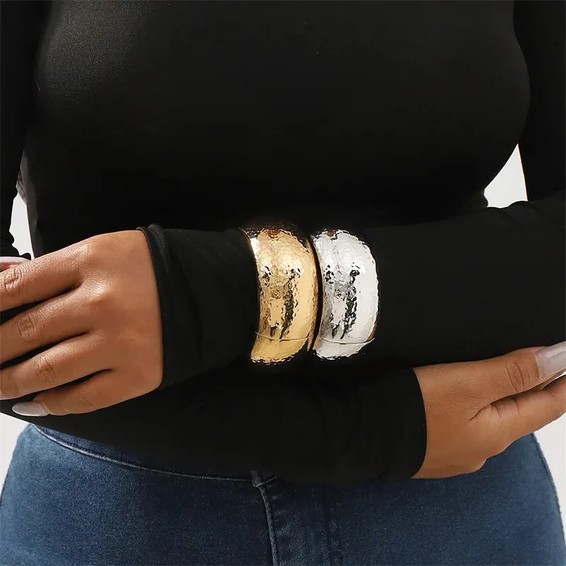 Vintage Geometric Wide Stripe Metal Open Bracelet