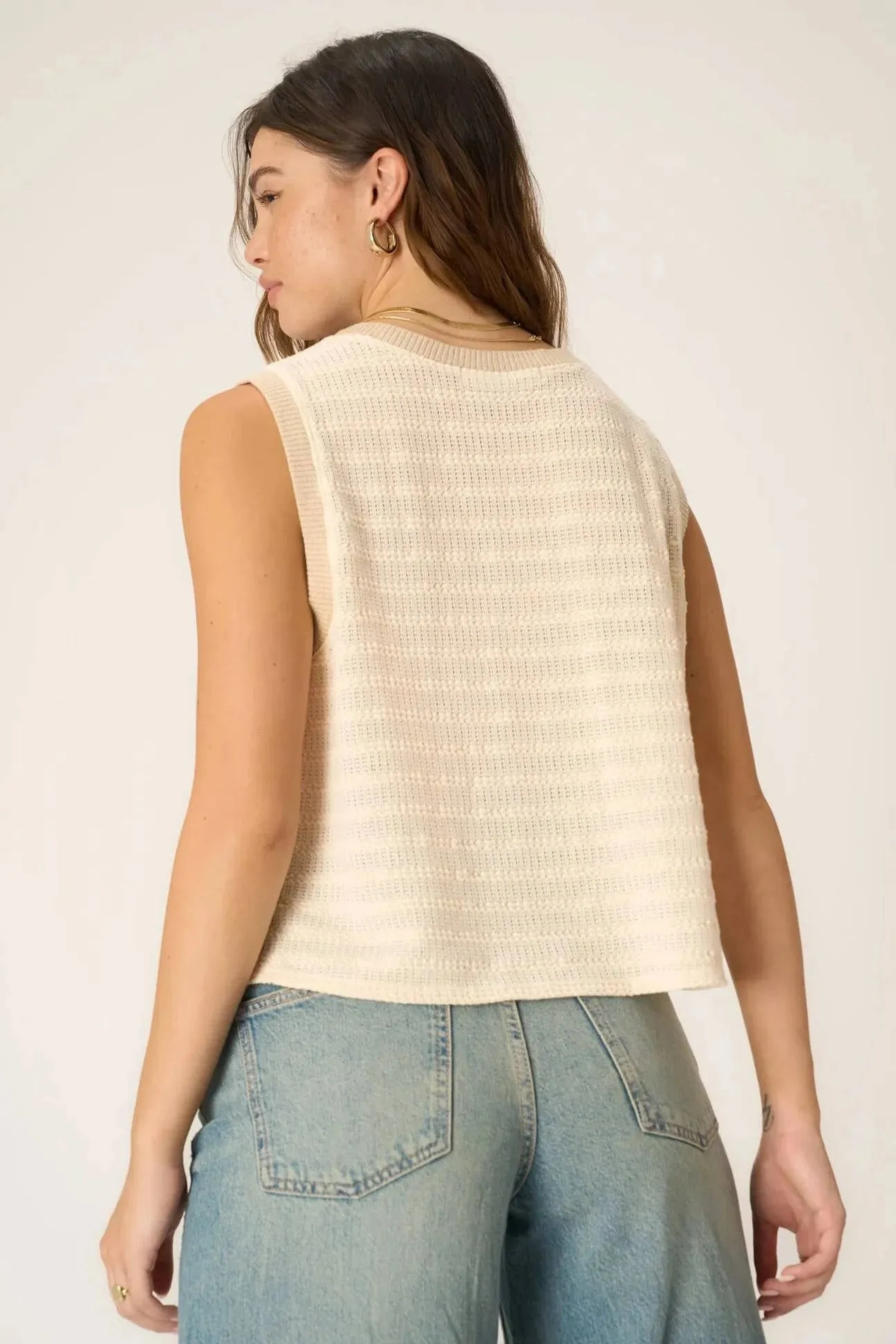 Viva Button Front Sweater Tank by Project Social T | Chalk