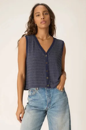 Viva Button Front Sweater Tank by Project Social T | Navy Bliss