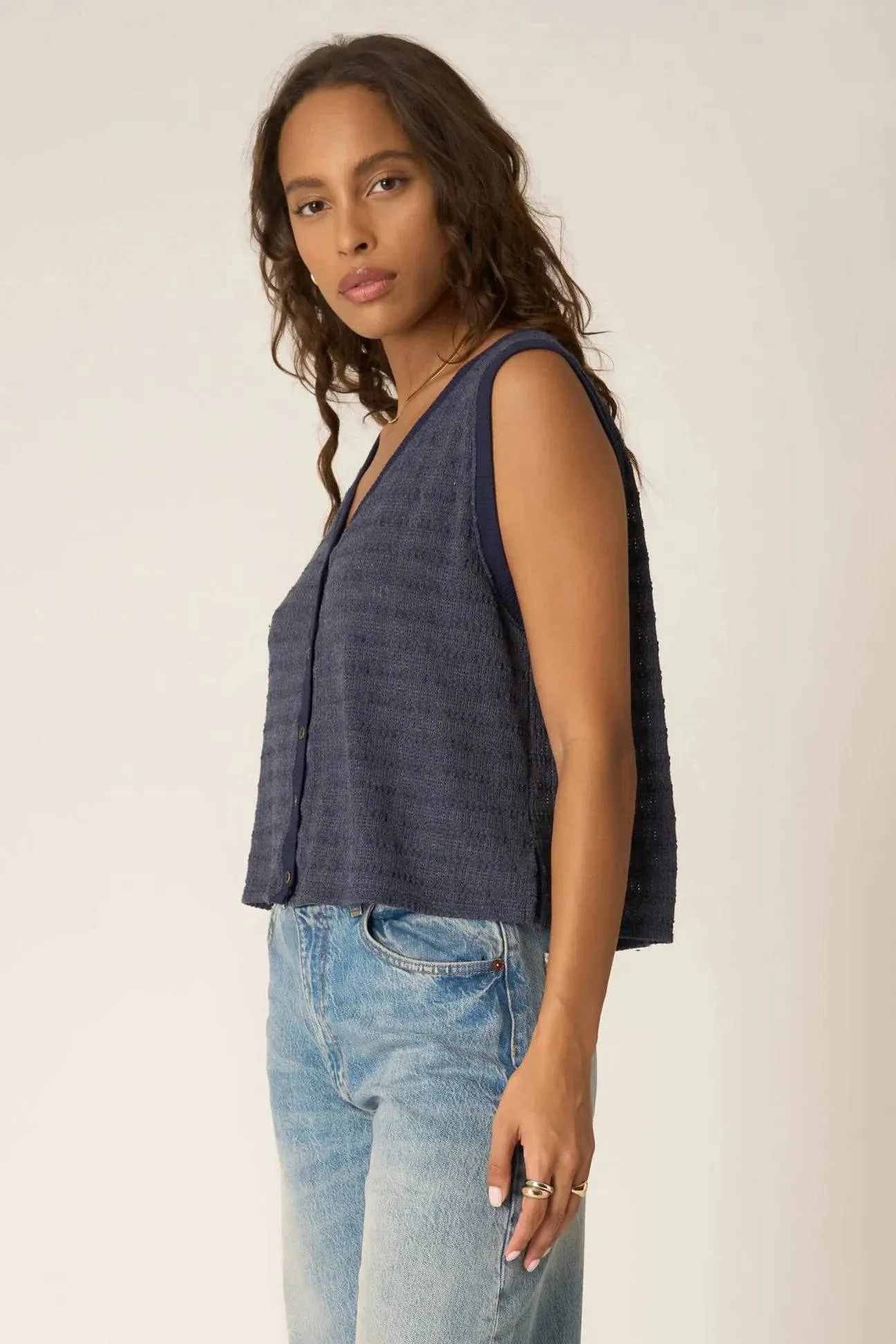 Viva Button Front Sweater Tank by Project Social T | Navy Bliss