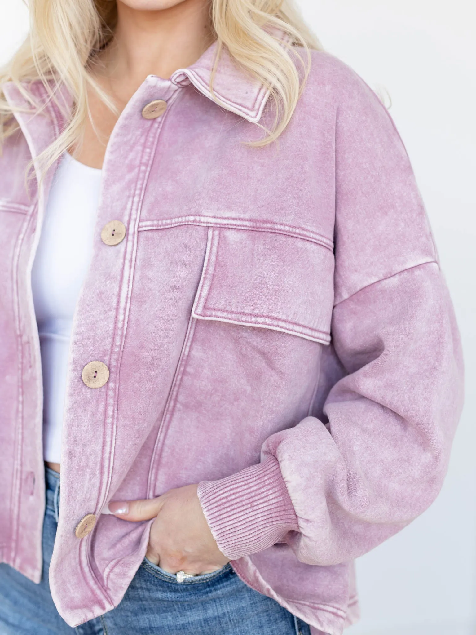 Washed Fleece Cropped Shacket