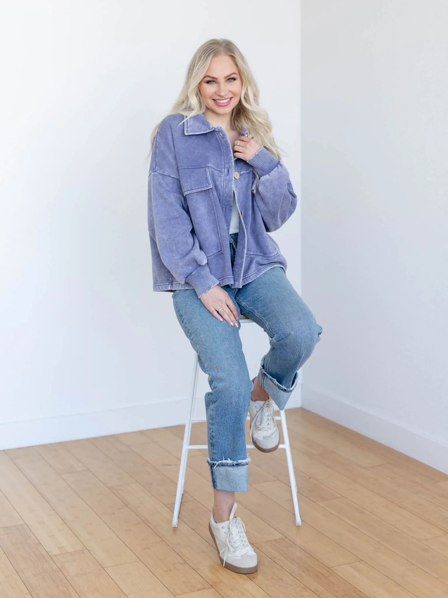 Washed Fleece Cropped Shacket