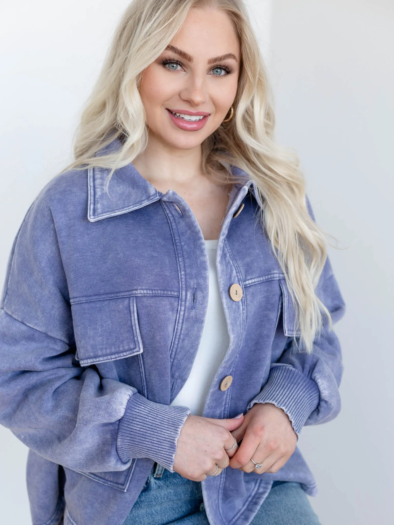 Washed Fleece Cropped Shacket