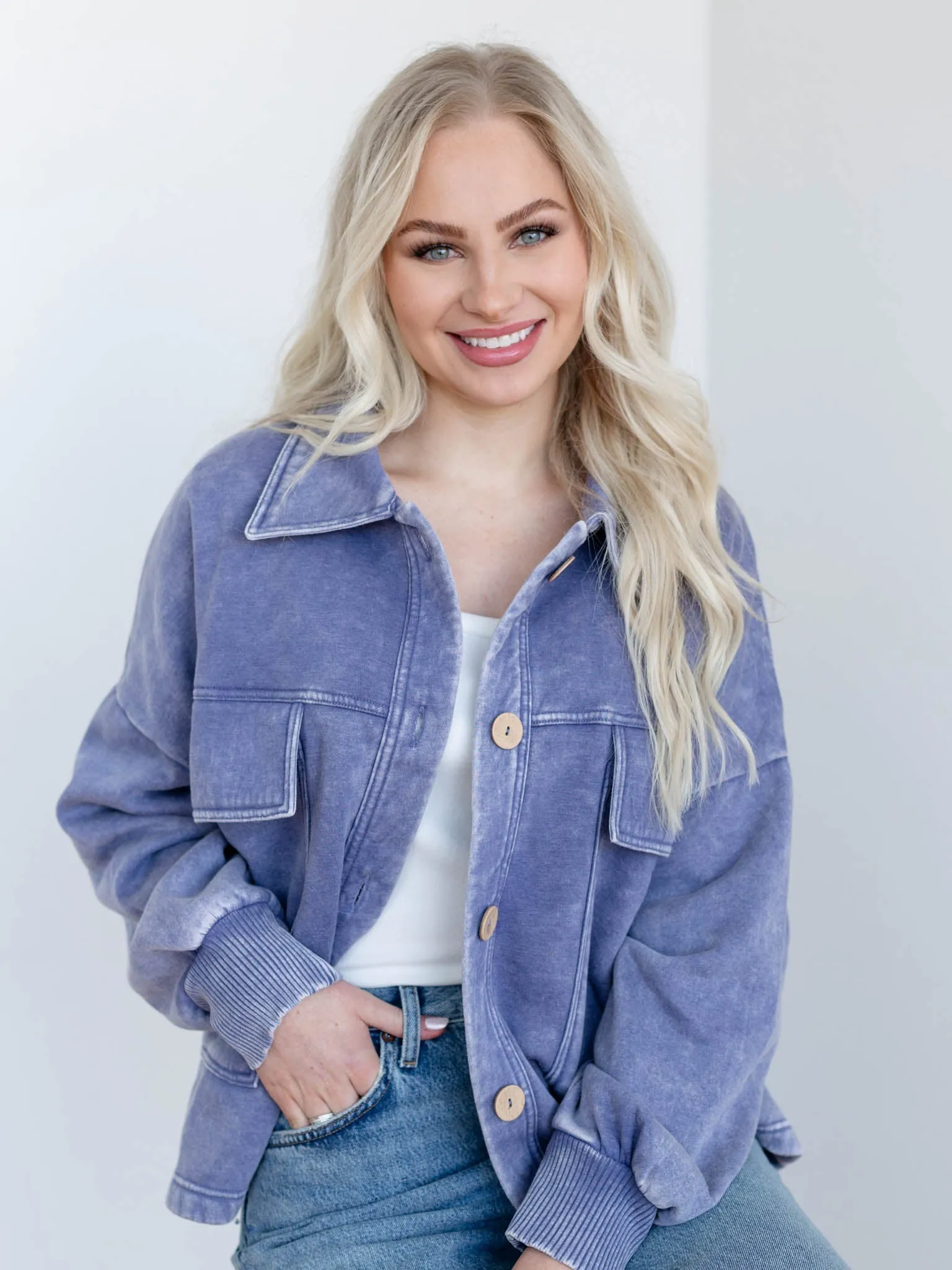 Washed Fleece Cropped Shacket