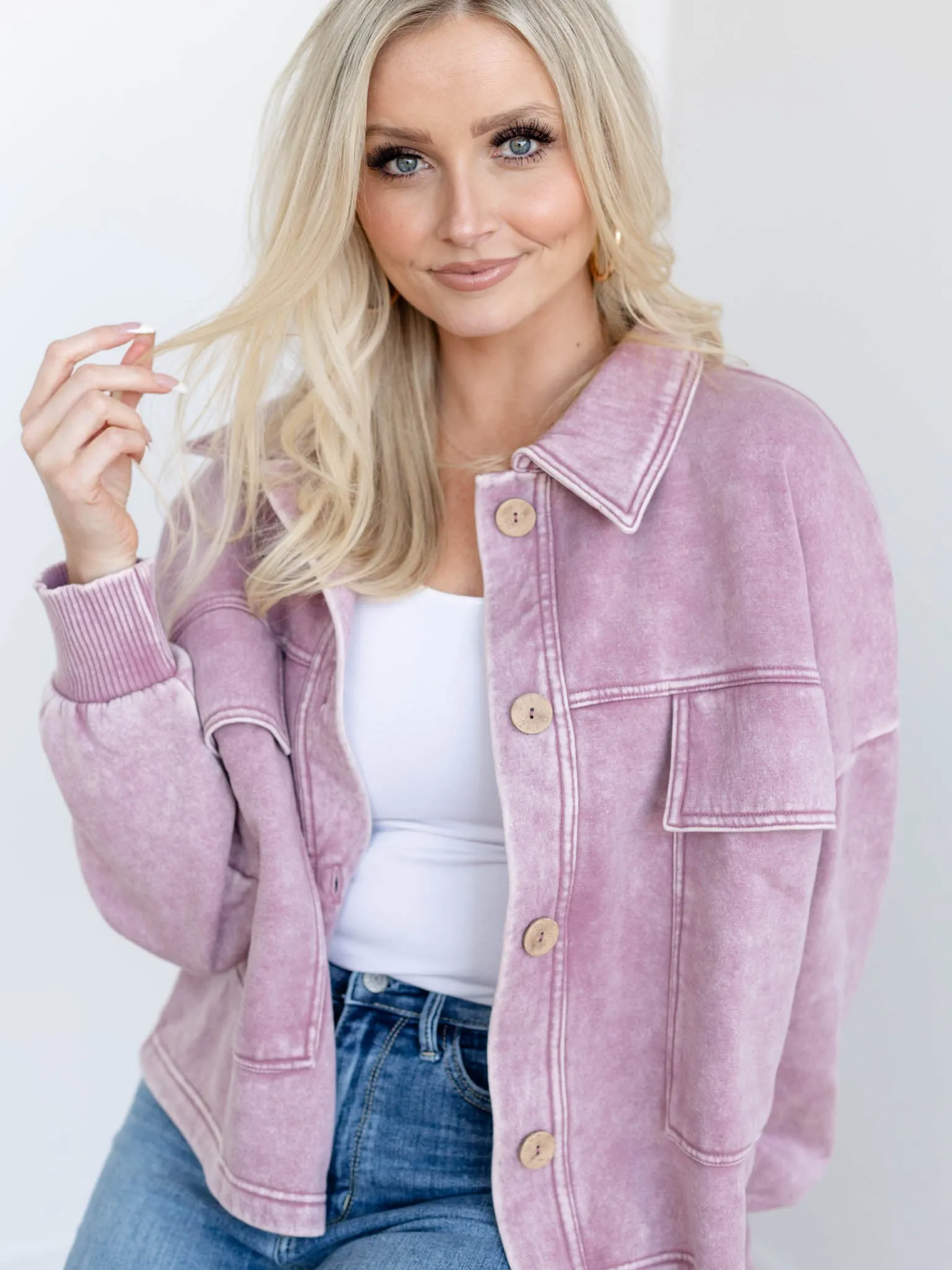 Washed Fleece Cropped Shacket