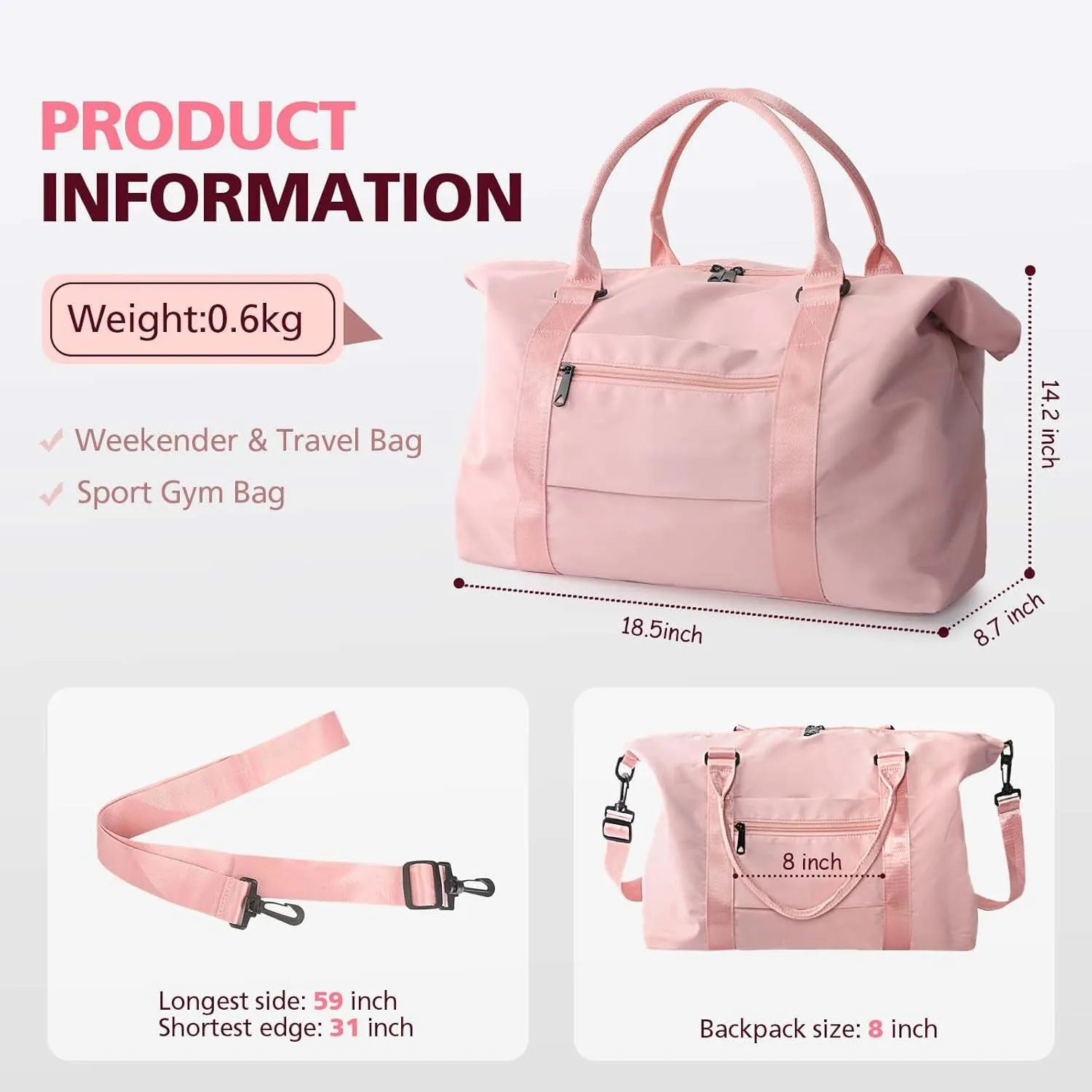 Weekend Travel Bag with Trolley Sleeve, Sport Gym Bag , Mum Bag for Labor and Delivery