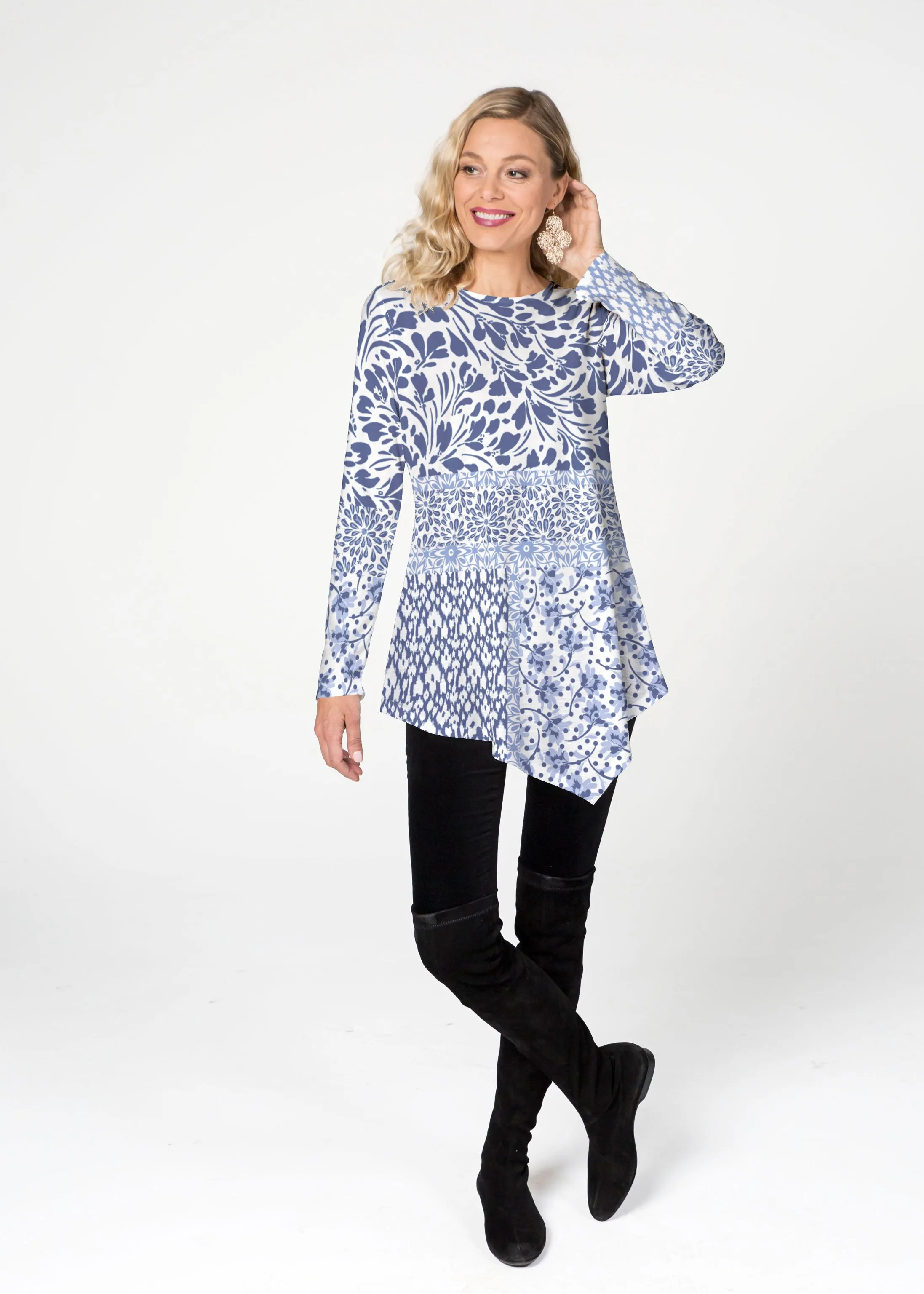 Whimsical Blue (13560) ~ Asymmetrical French Terry Tunic