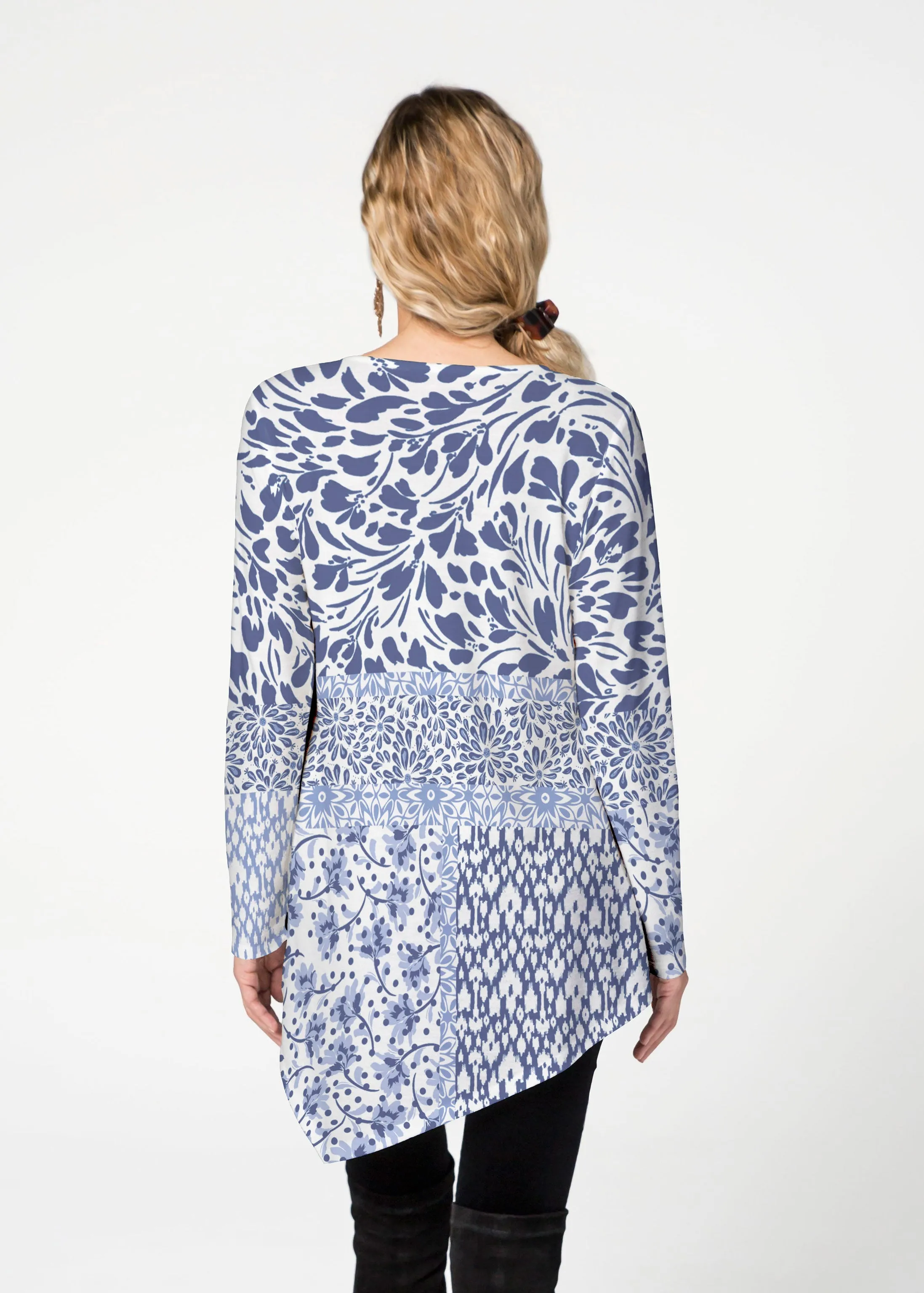 Whimsical Blue (13560) ~ Asymmetrical French Terry Tunic