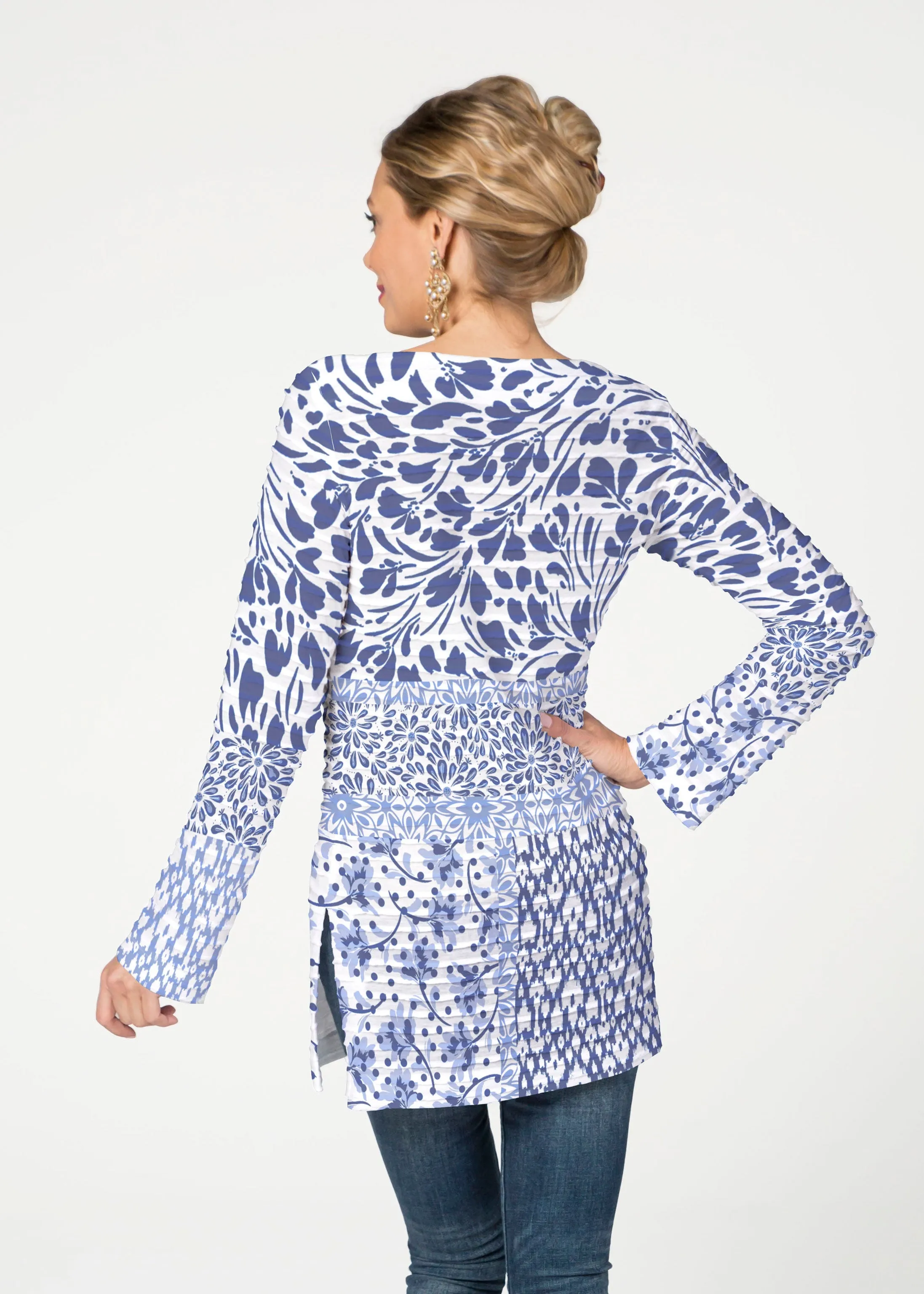 Whimsical Blue (13560) ~ Banded Boatneck Tunic