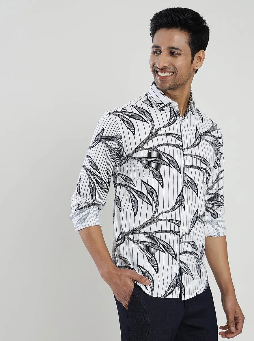 White Printed Slim Fit Casual Shirt | Greenfibre
