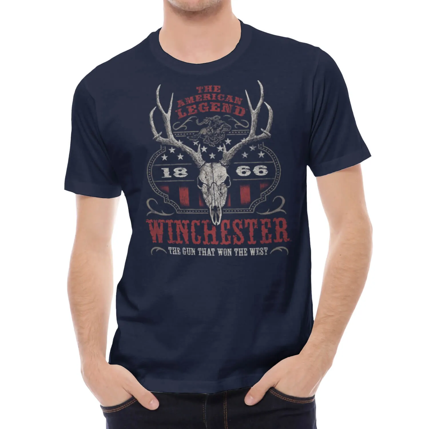Winchester Classic - Western Flag Deer Skull - Short Sleeve T-Shirt