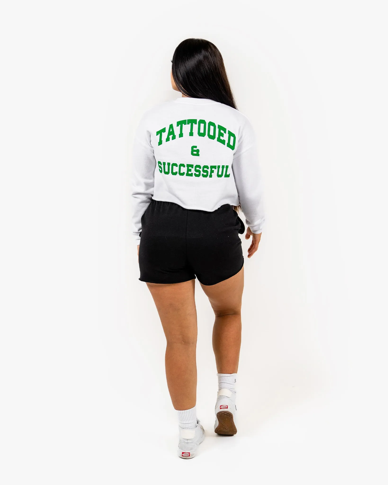 WKND Crop Crewneck - White w/ Green