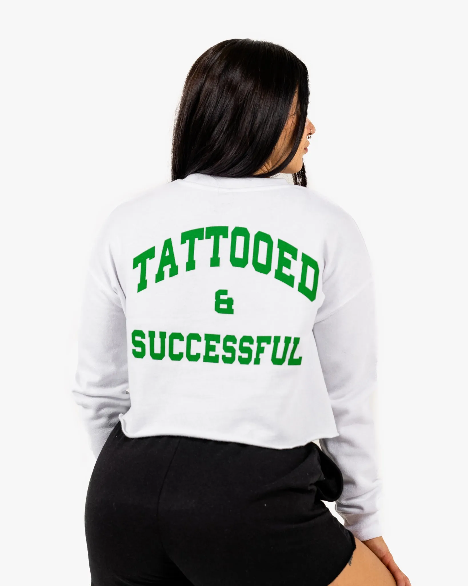 WKND Crop Crewneck - White w/ Green