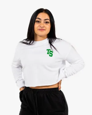 WKND Crop Crewneck - White w/ Green