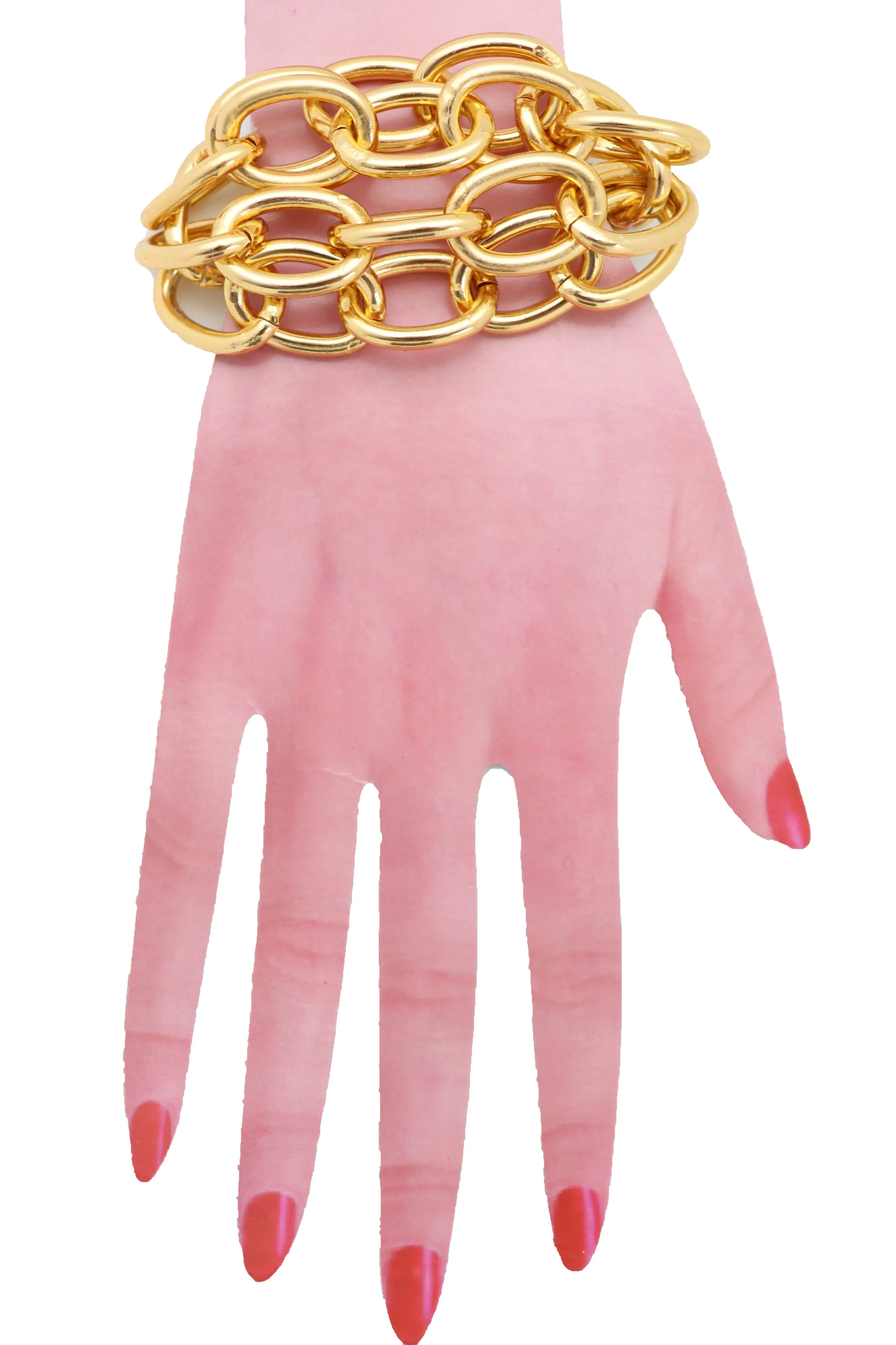 Women Gold Metal Chain Links Multi Strands Wrist Bracelet Bling Adjustable Size Band