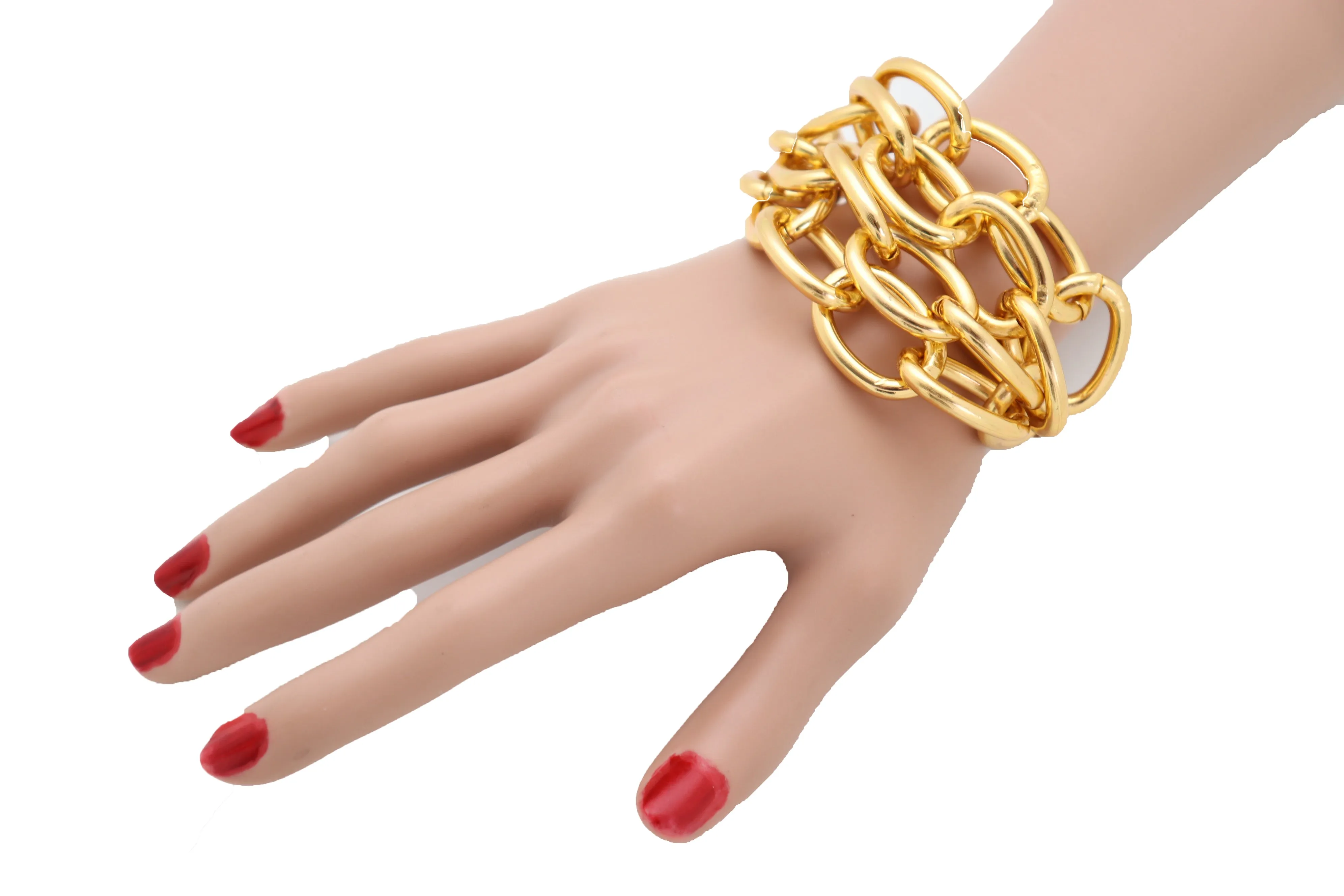 Women Gold Metal Chain Links Multi Strands Wrist Bracelet Bling Adjustable Size Band