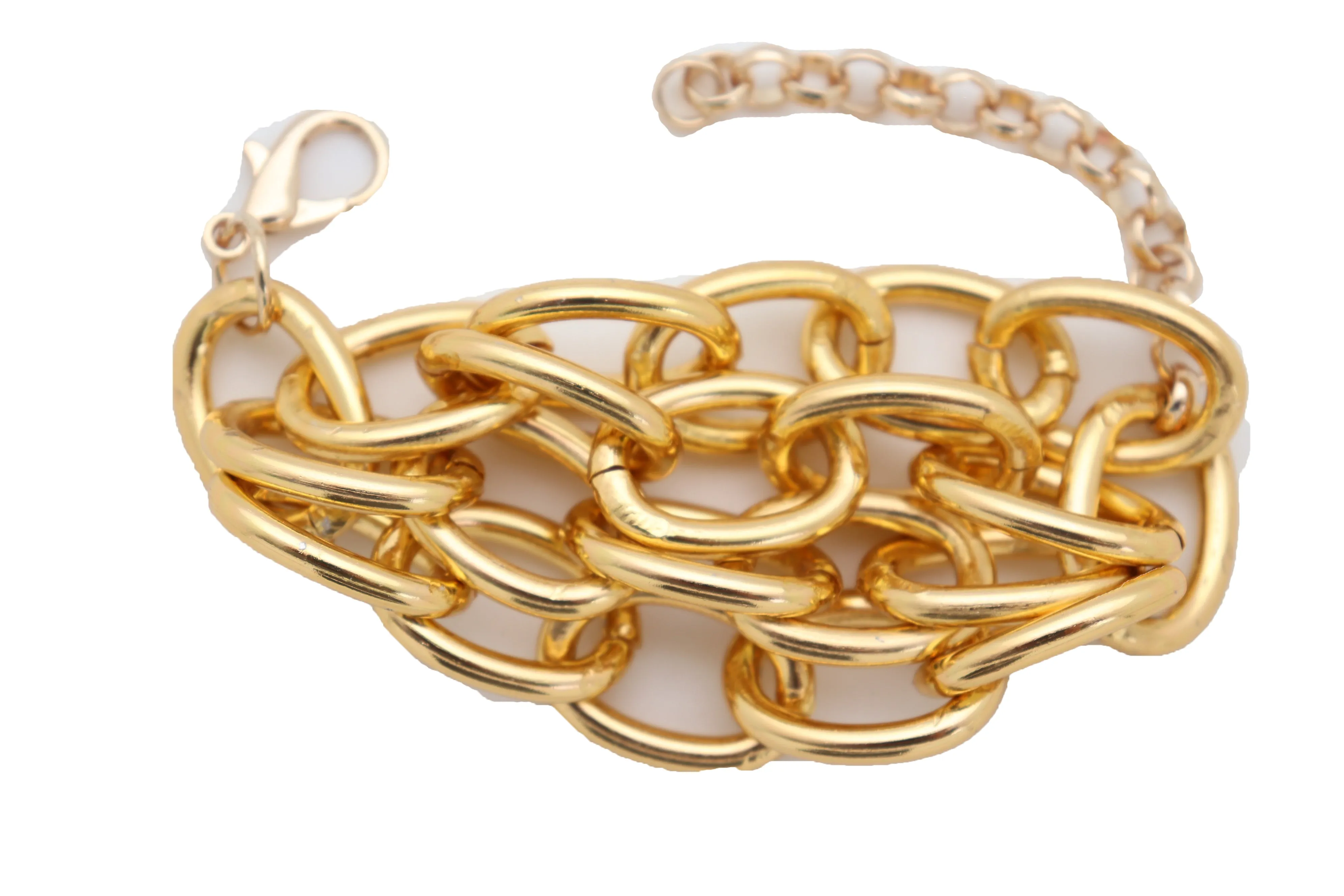 Women Gold Metal Chain Links Multi Strands Wrist Bracelet Bling Adjustable Size Band