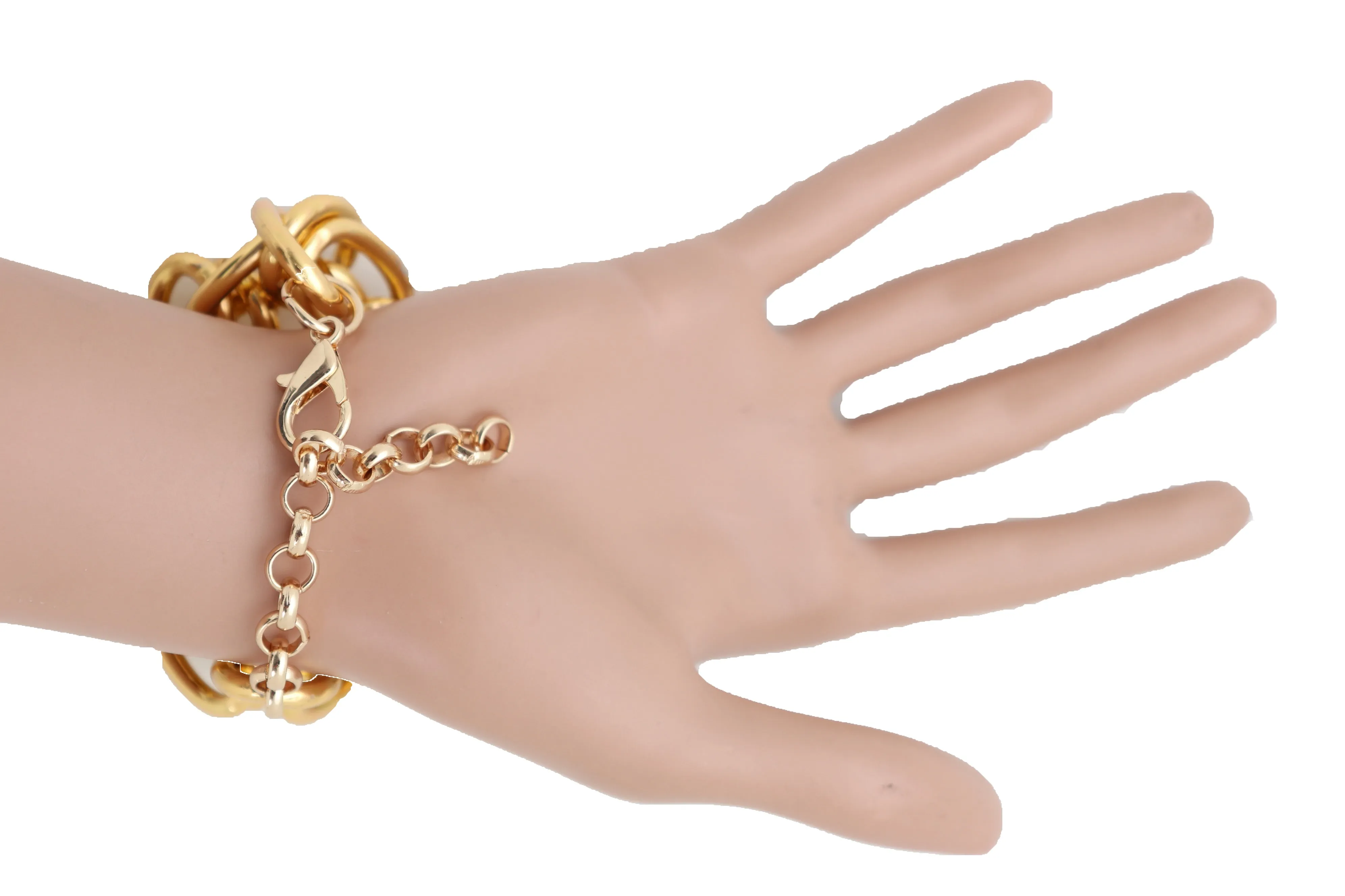 Women Gold Metal Chain Links Multi Strands Wrist Bracelet Bling Adjustable Size Band