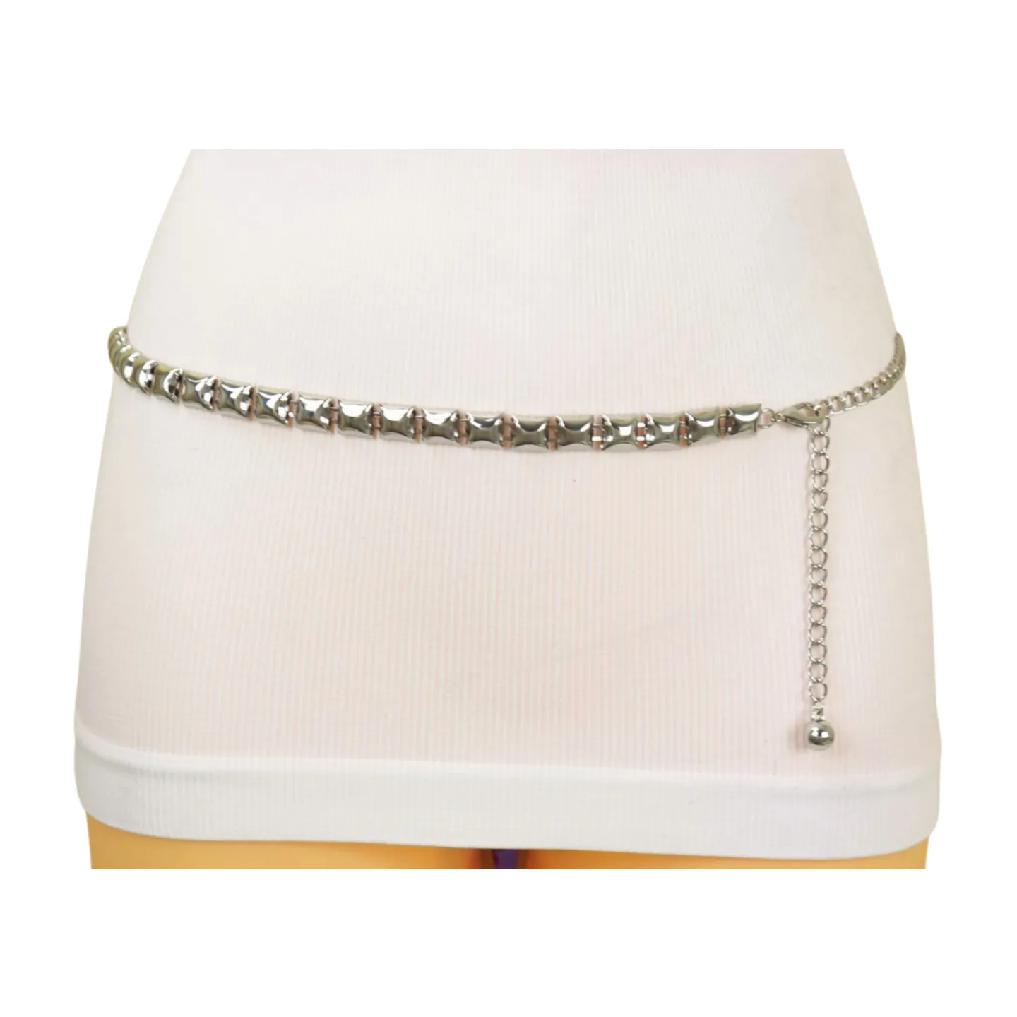 Women Silver Metal Chain Belt Square Charm S M L