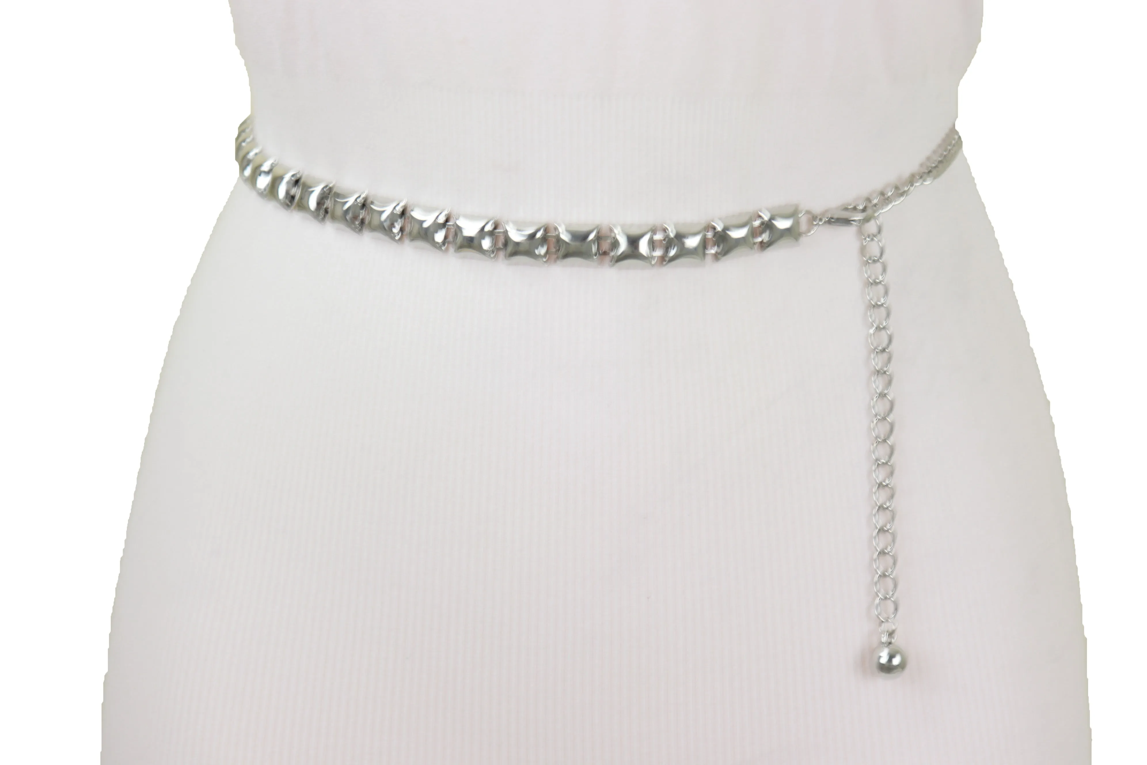 Women Silver Metal Chain Belt Square Charm S M L