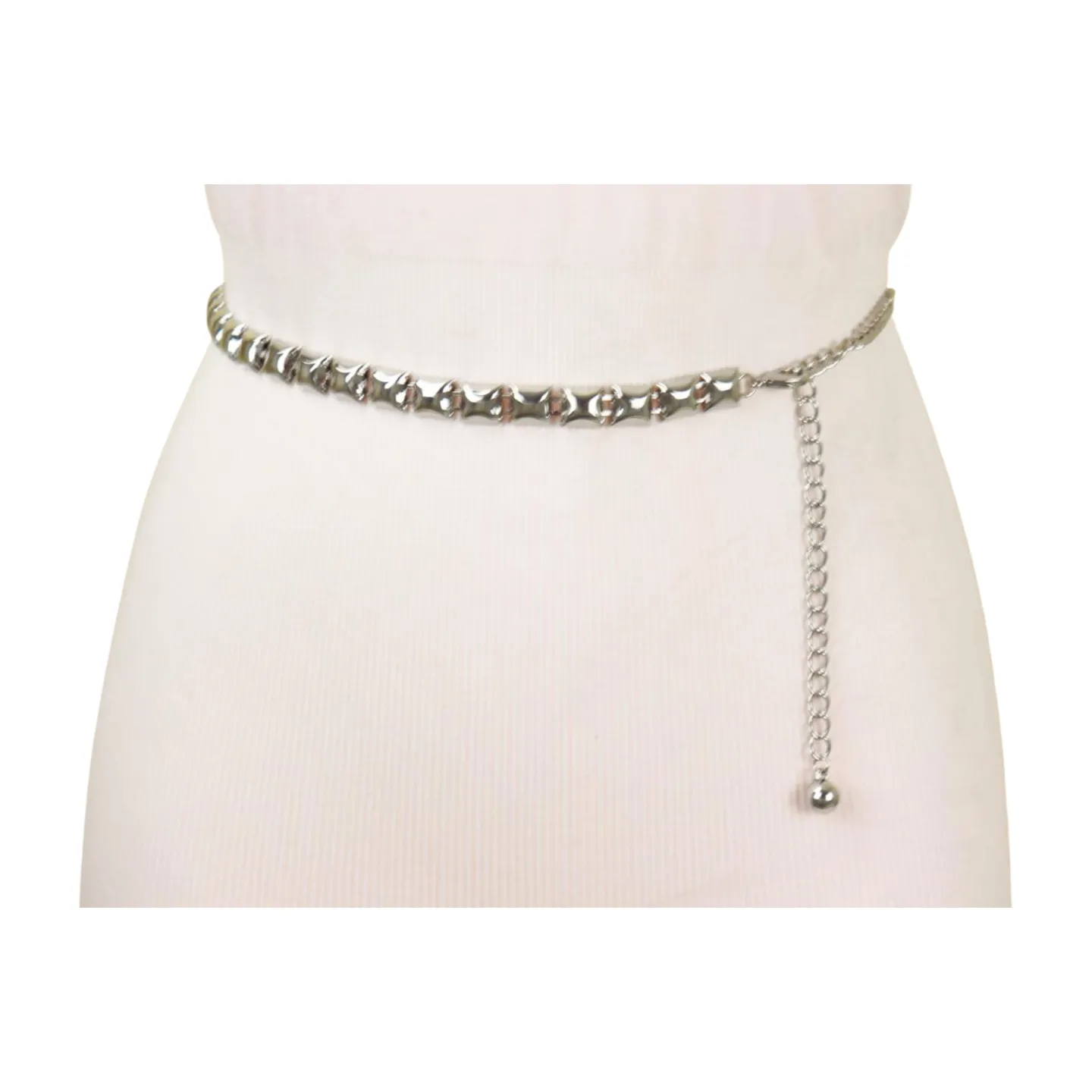 Women Silver Metal Chain Belt Square Charm S M L