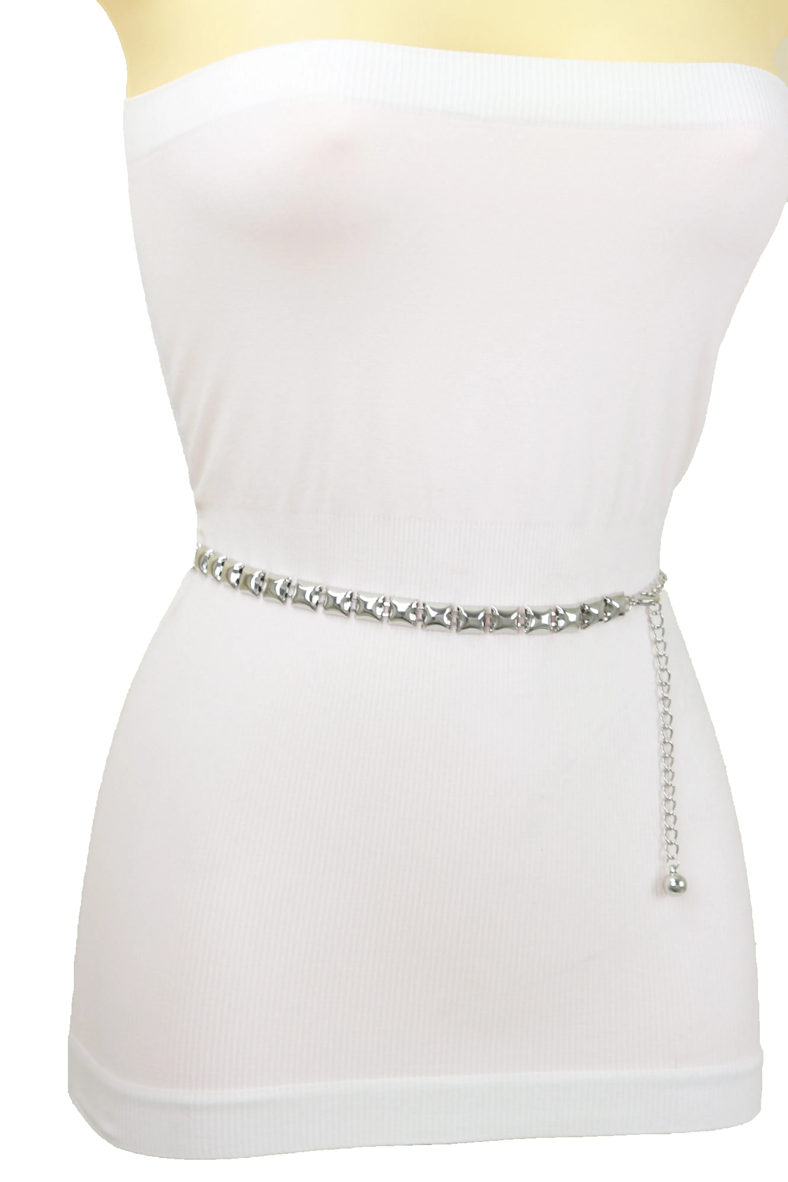 Women Silver Metal Chain Belt Square Charm S M L