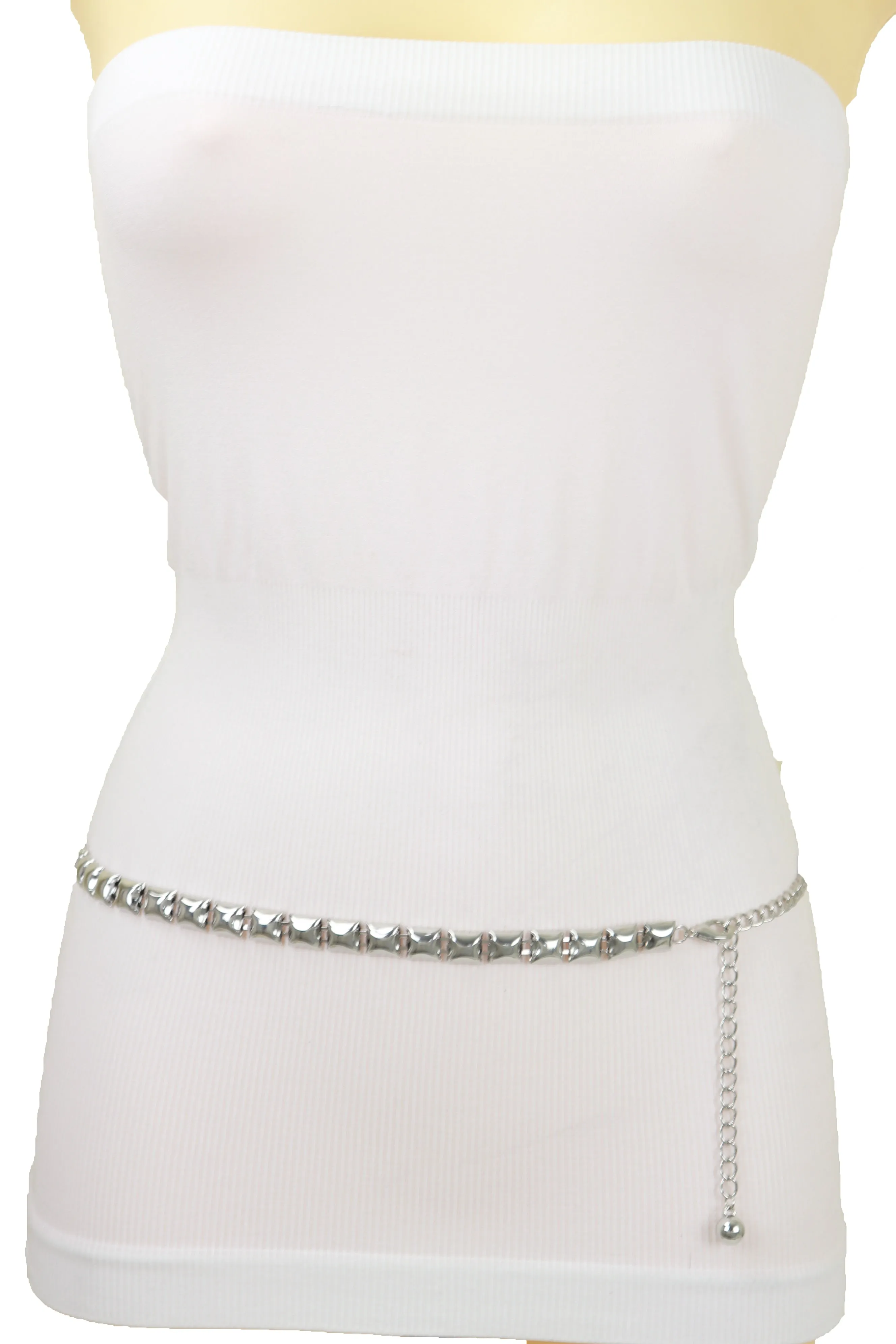 Women Silver Metal Chain Belt Square Charm S M L