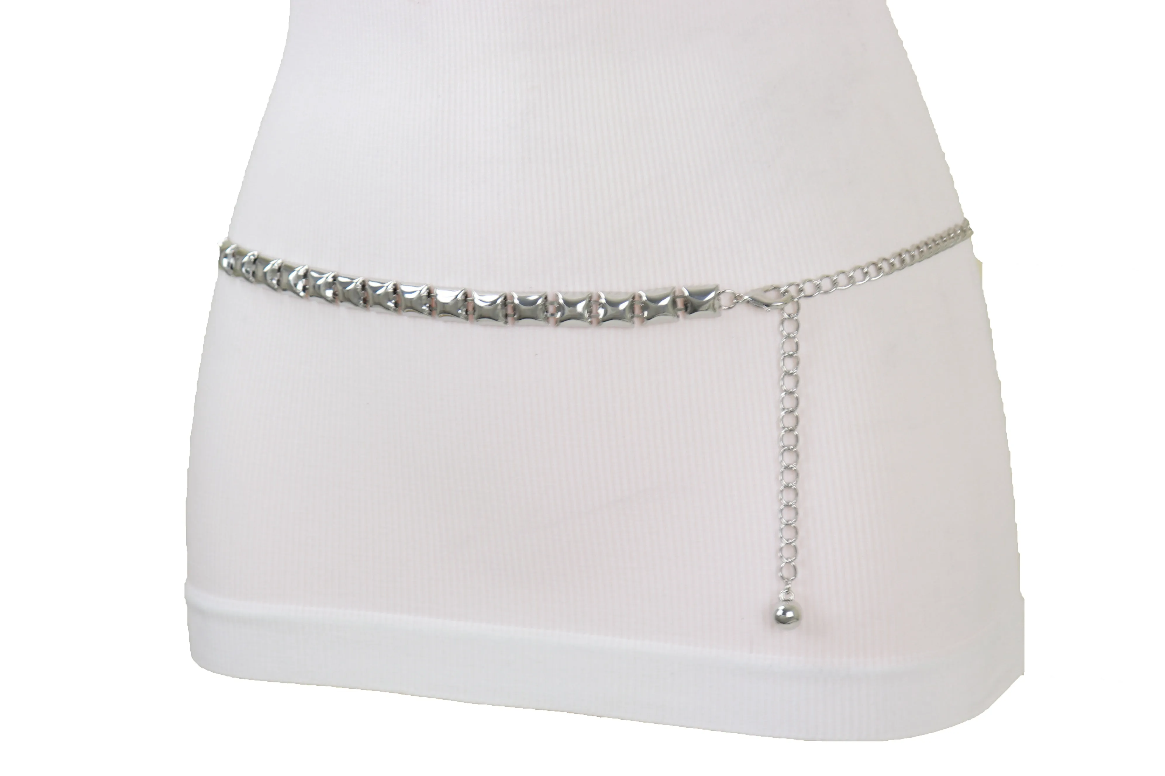 Women Silver Metal Chain Belt Square Charm S M L