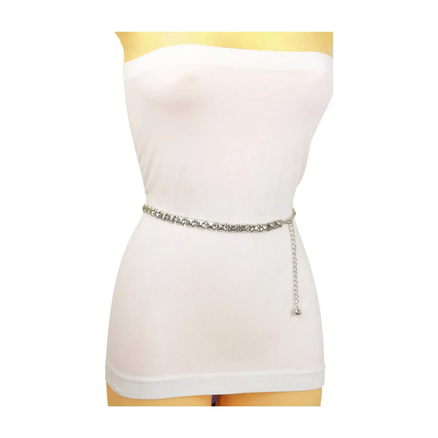 Women Silver Metal Chain Belt Square Charm S M L