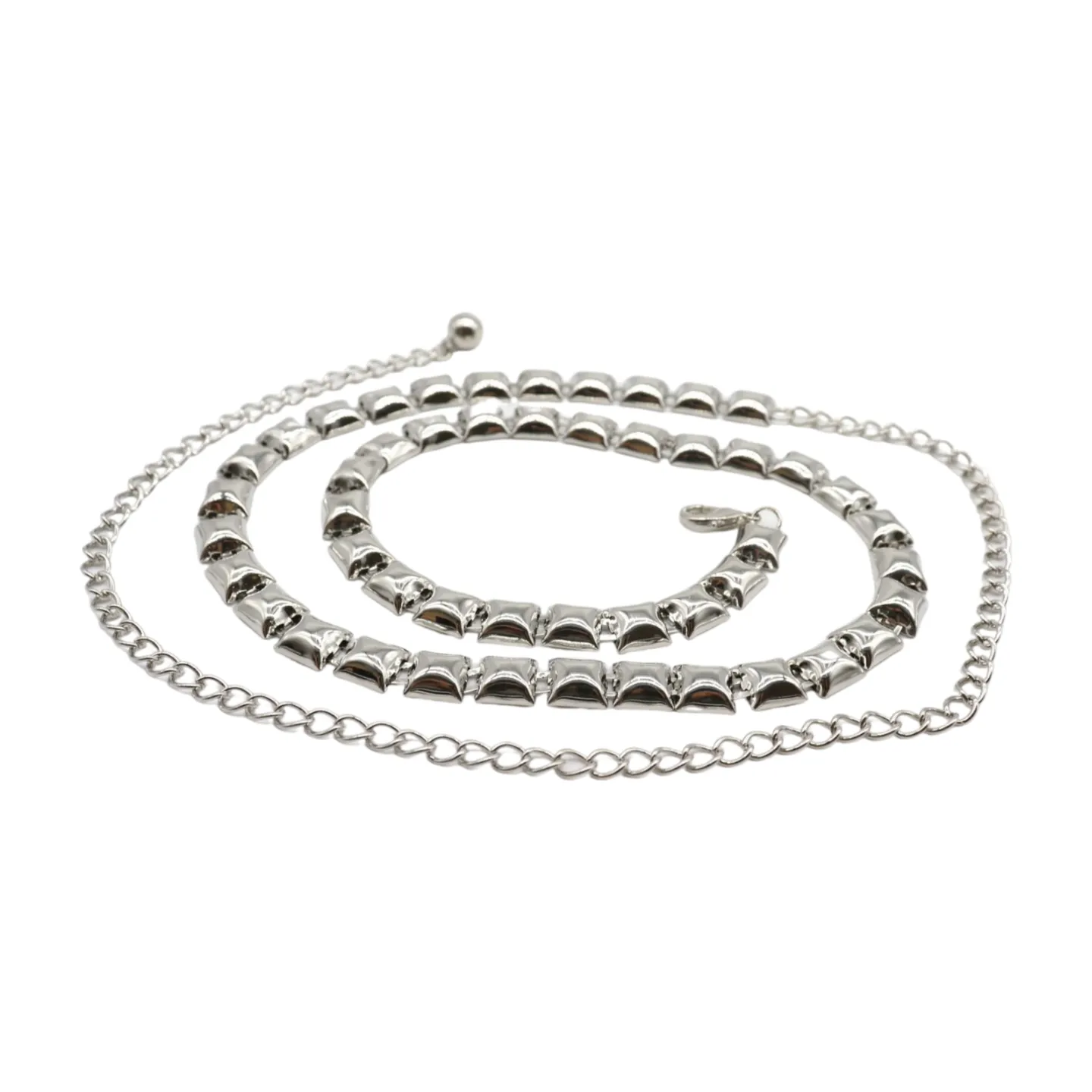 Women Silver Metal Chain Belt Square Charm S M L