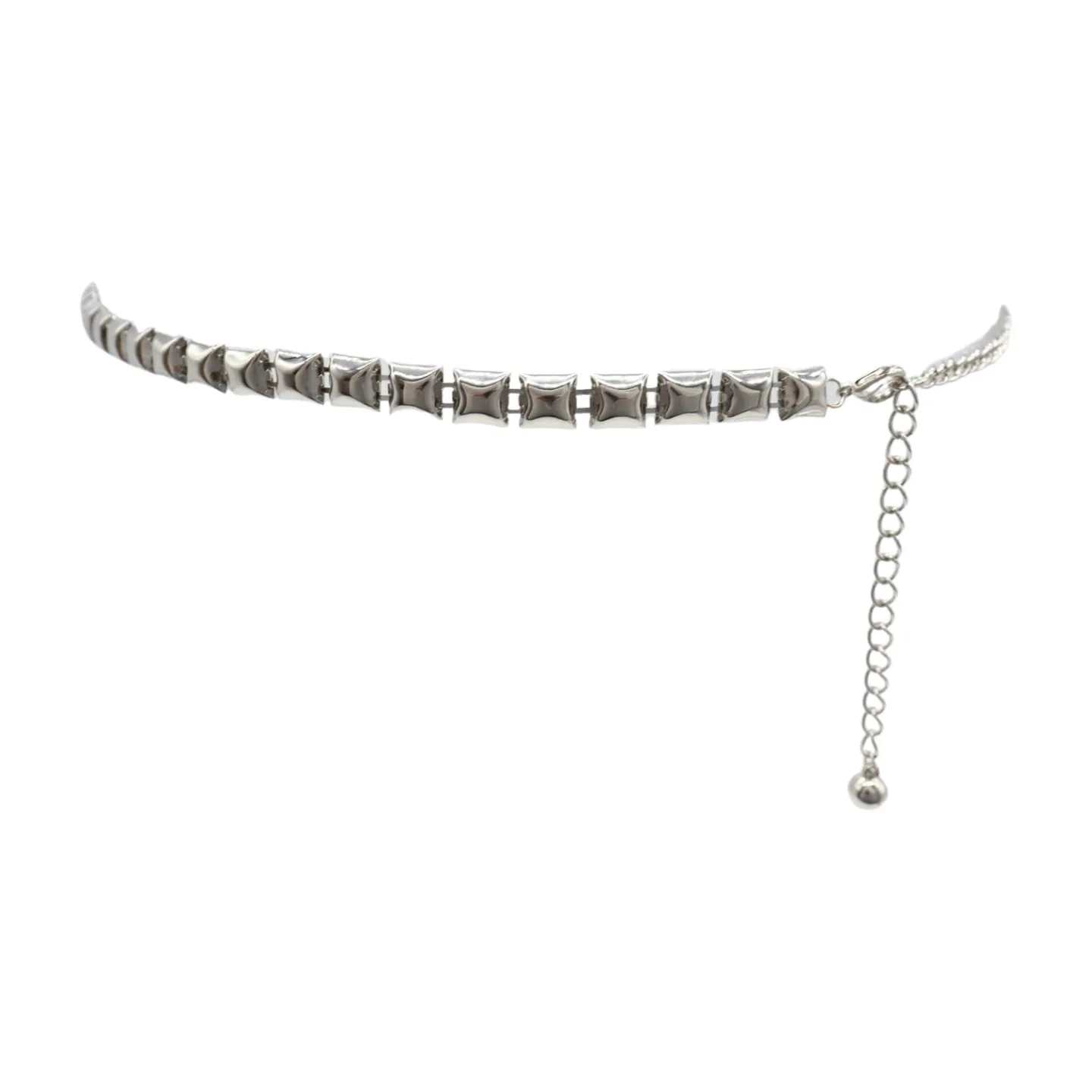 Women Silver Metal Chain Belt Square Charm S M L