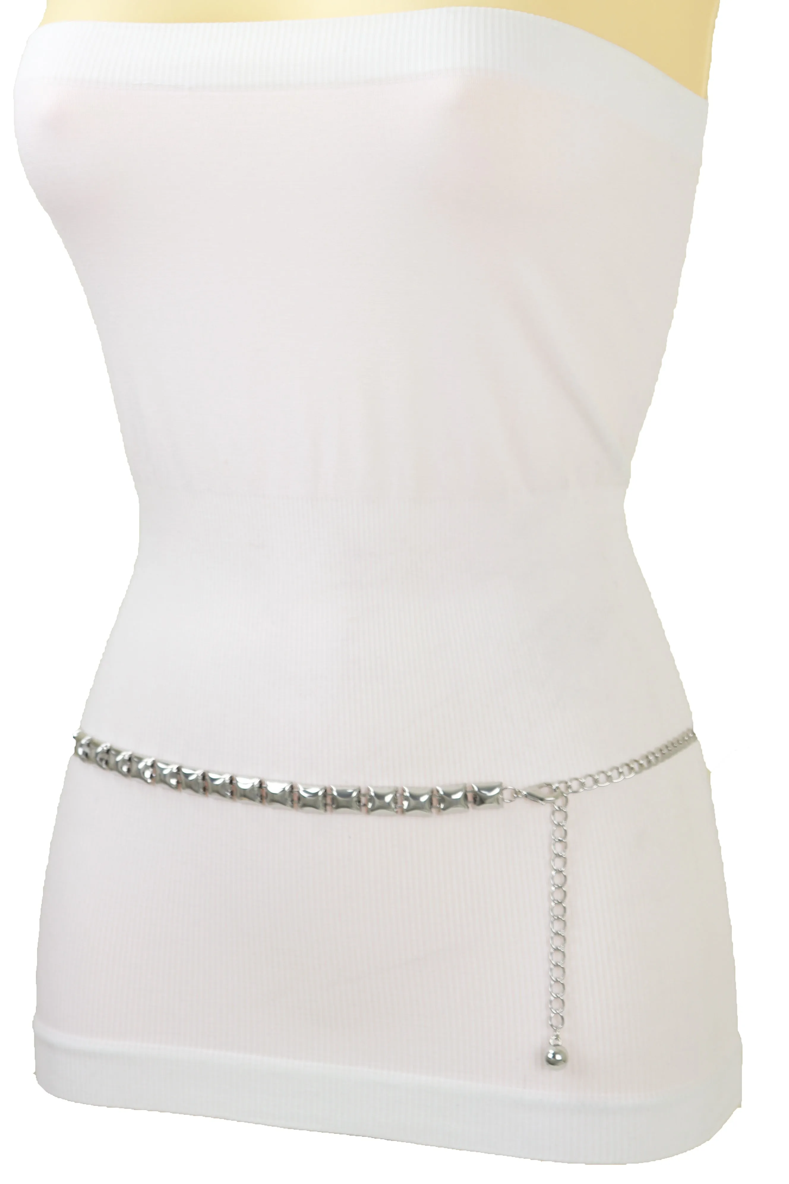 Women Silver Metal Chain Belt Square Charm S M L