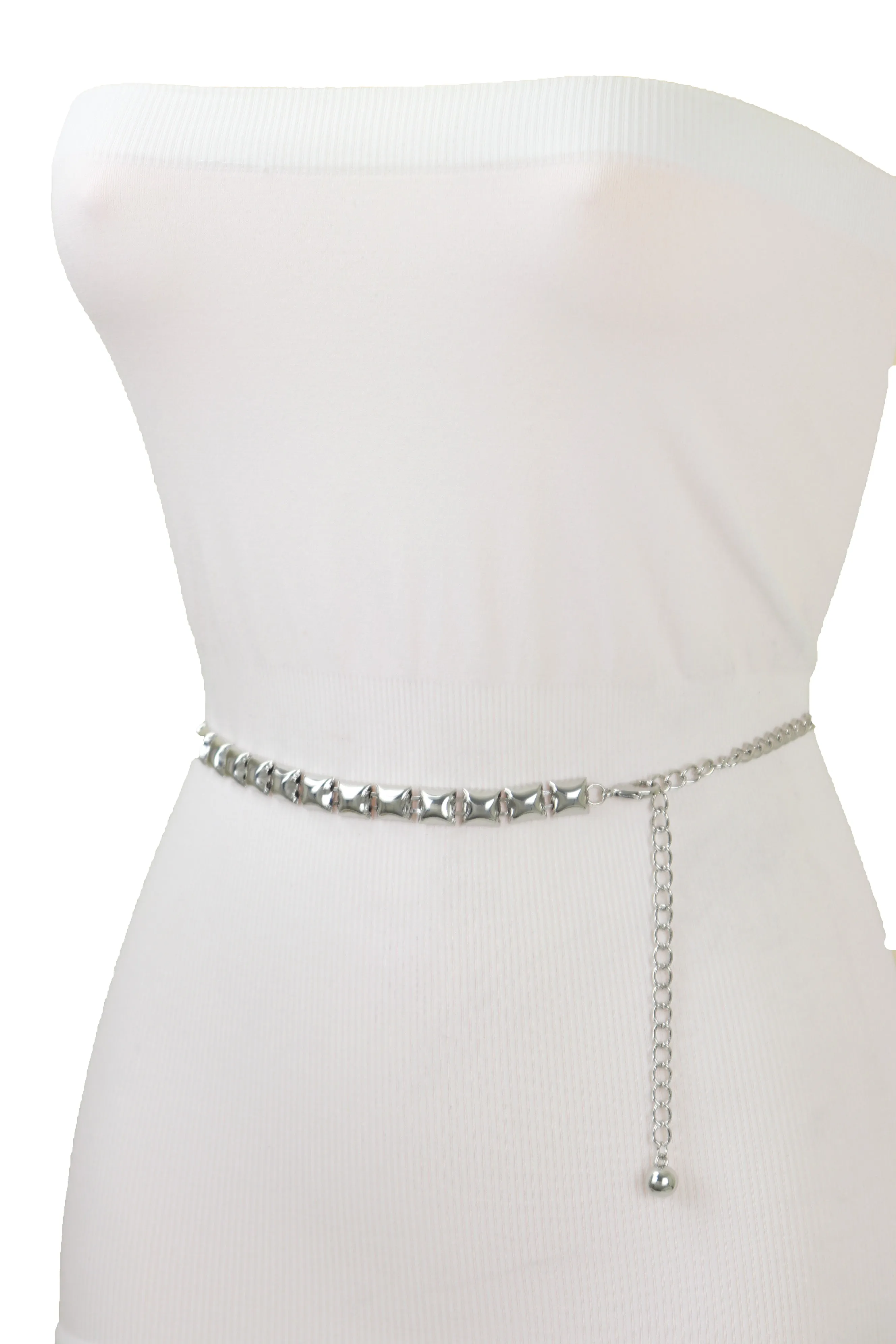 Women Silver Metal Chain Belt Square Charm S M L
