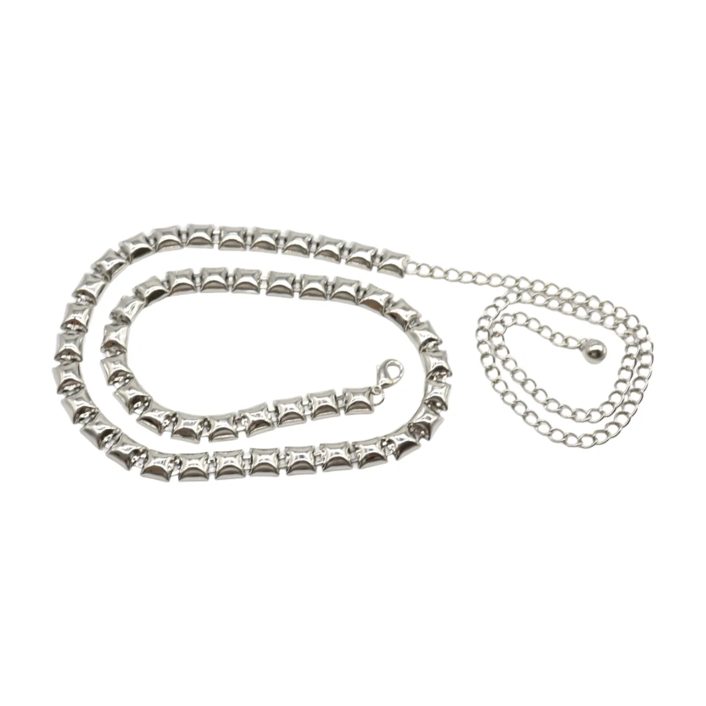Women Silver Metal Chain Belt Square Charm S M L