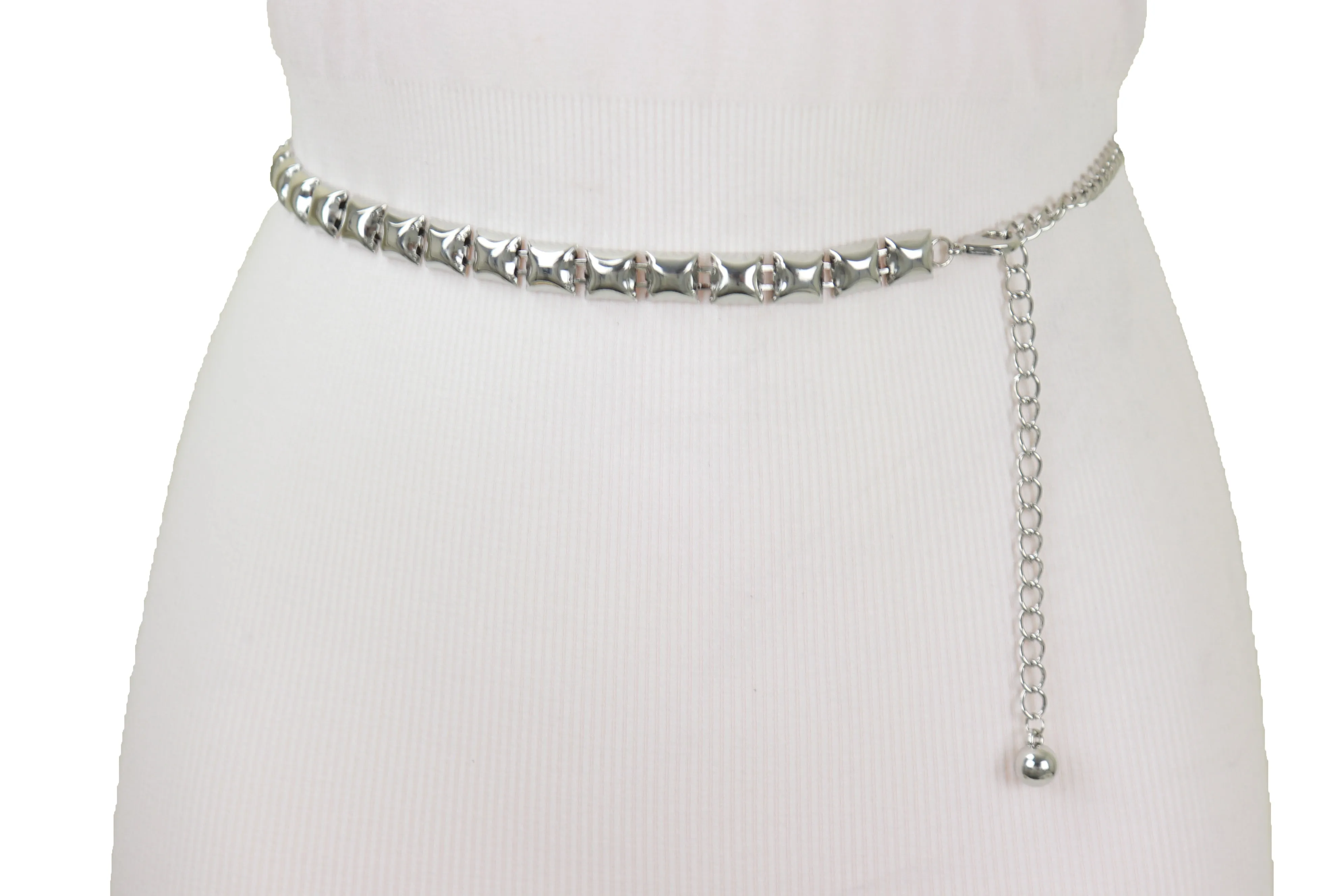 Women Silver Metal Chain Belt Square Charm S M L