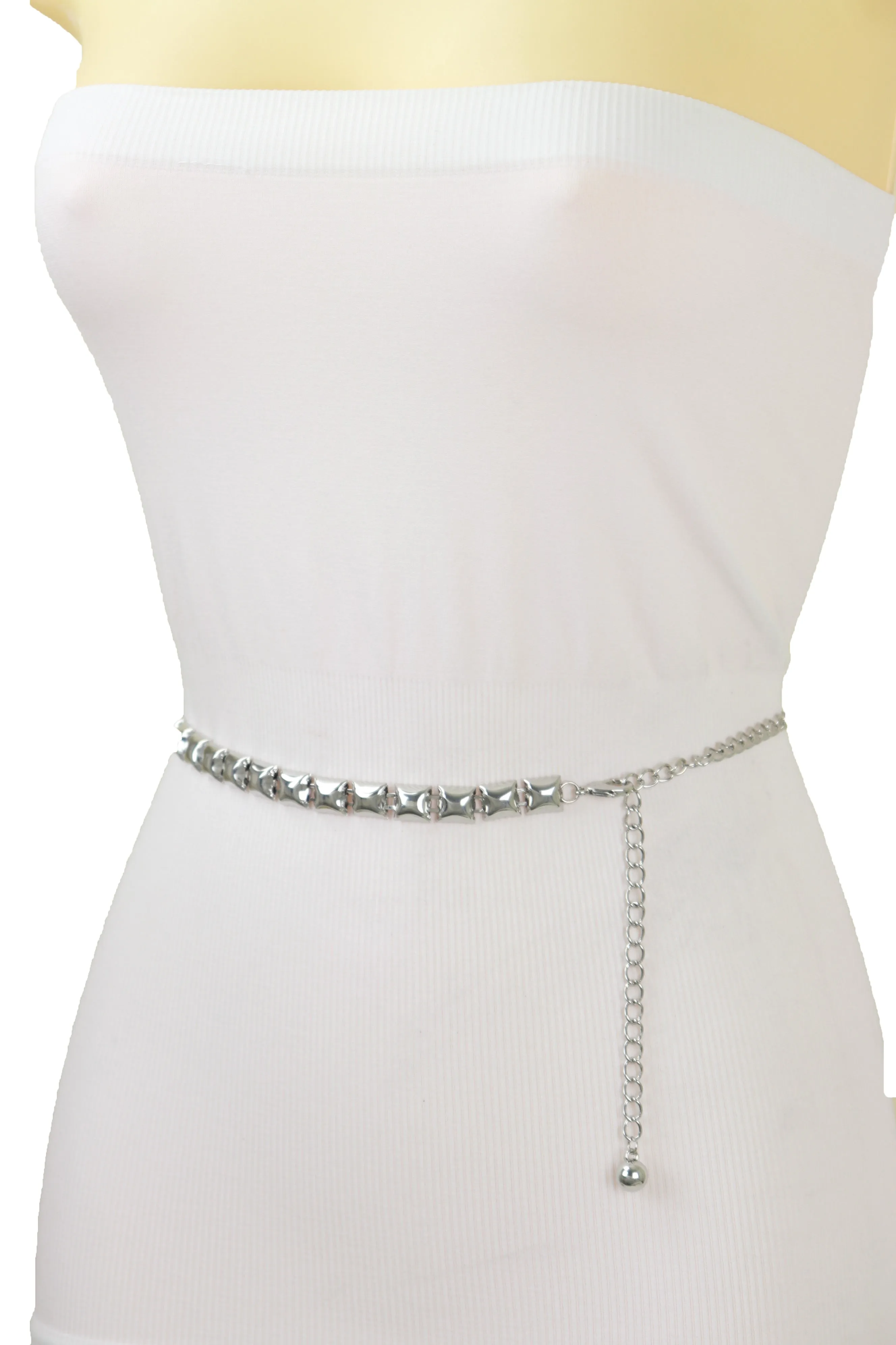 Women Silver Metal Chain Belt Square Charm S M L