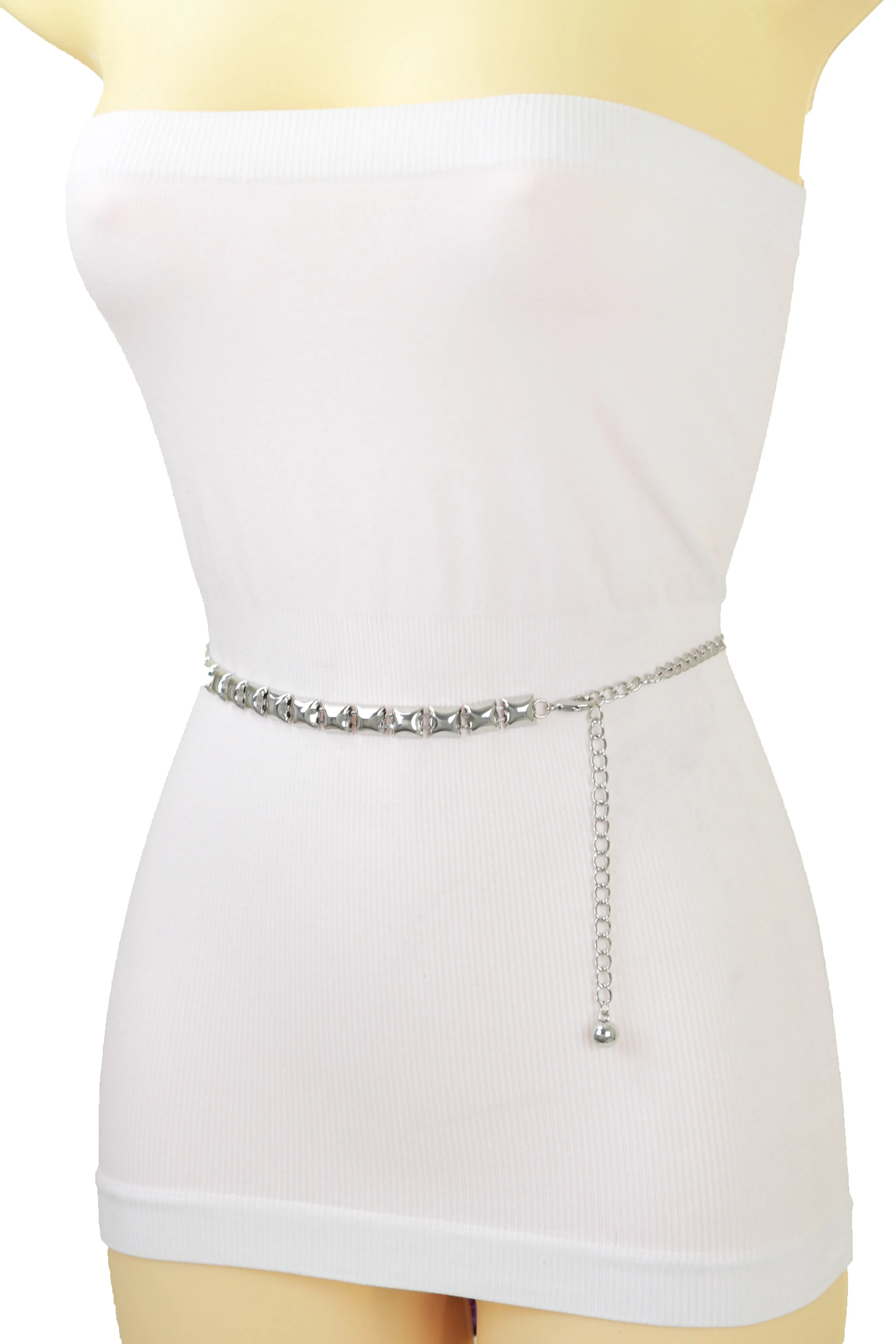 Women Silver Metal Chain Belt Square Charm S M L