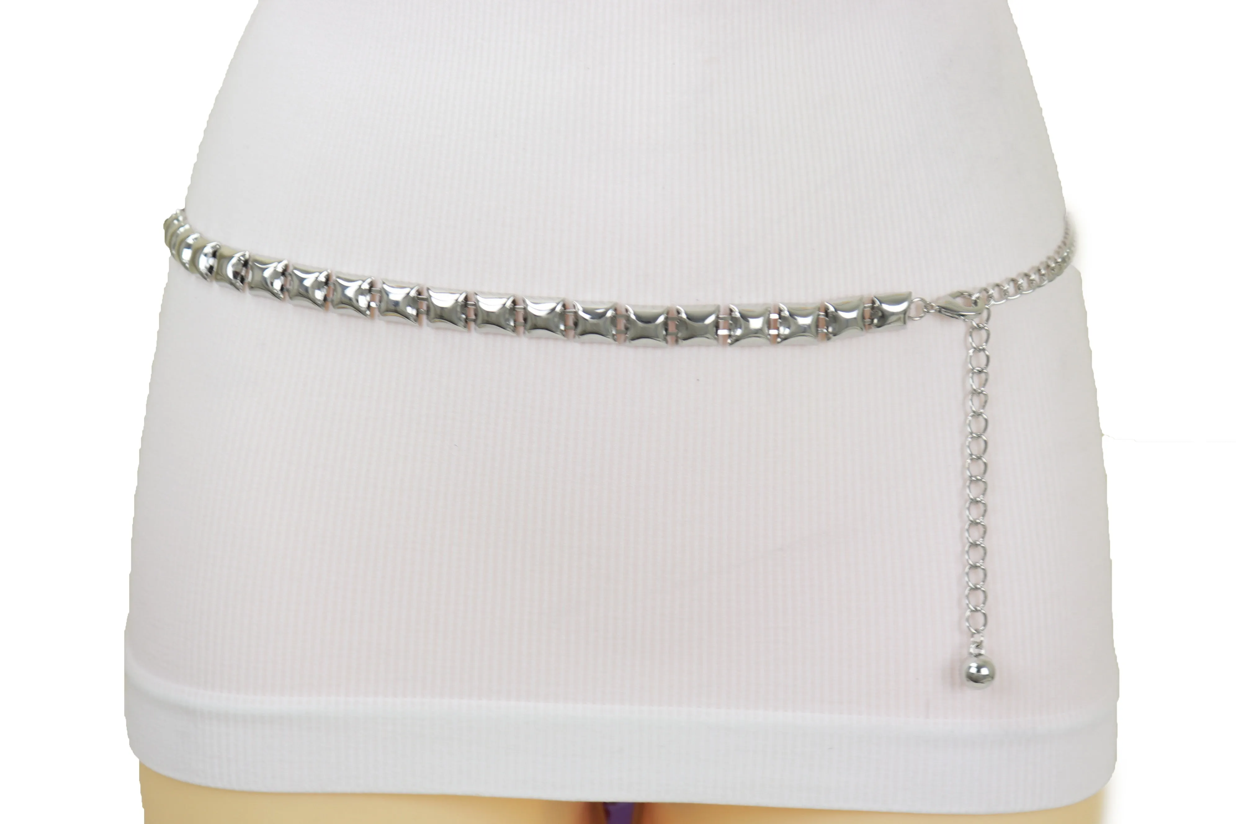 Women Silver Metal Chain Belt Square Charm S M L