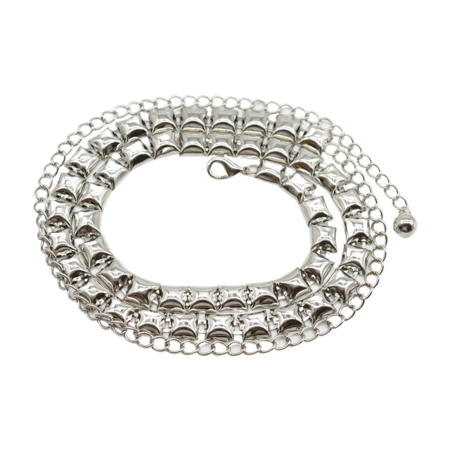 Women Silver Metal Chain Belt Square Charm S M L