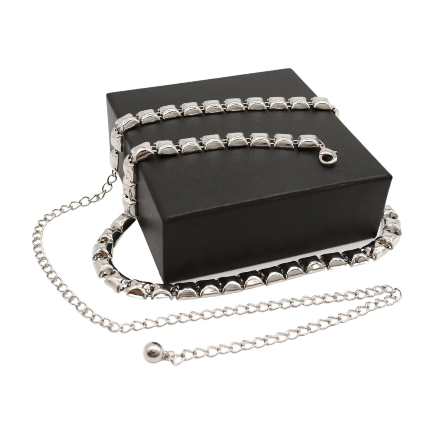 Women Silver Metal Chain Belt Square Charm S M L