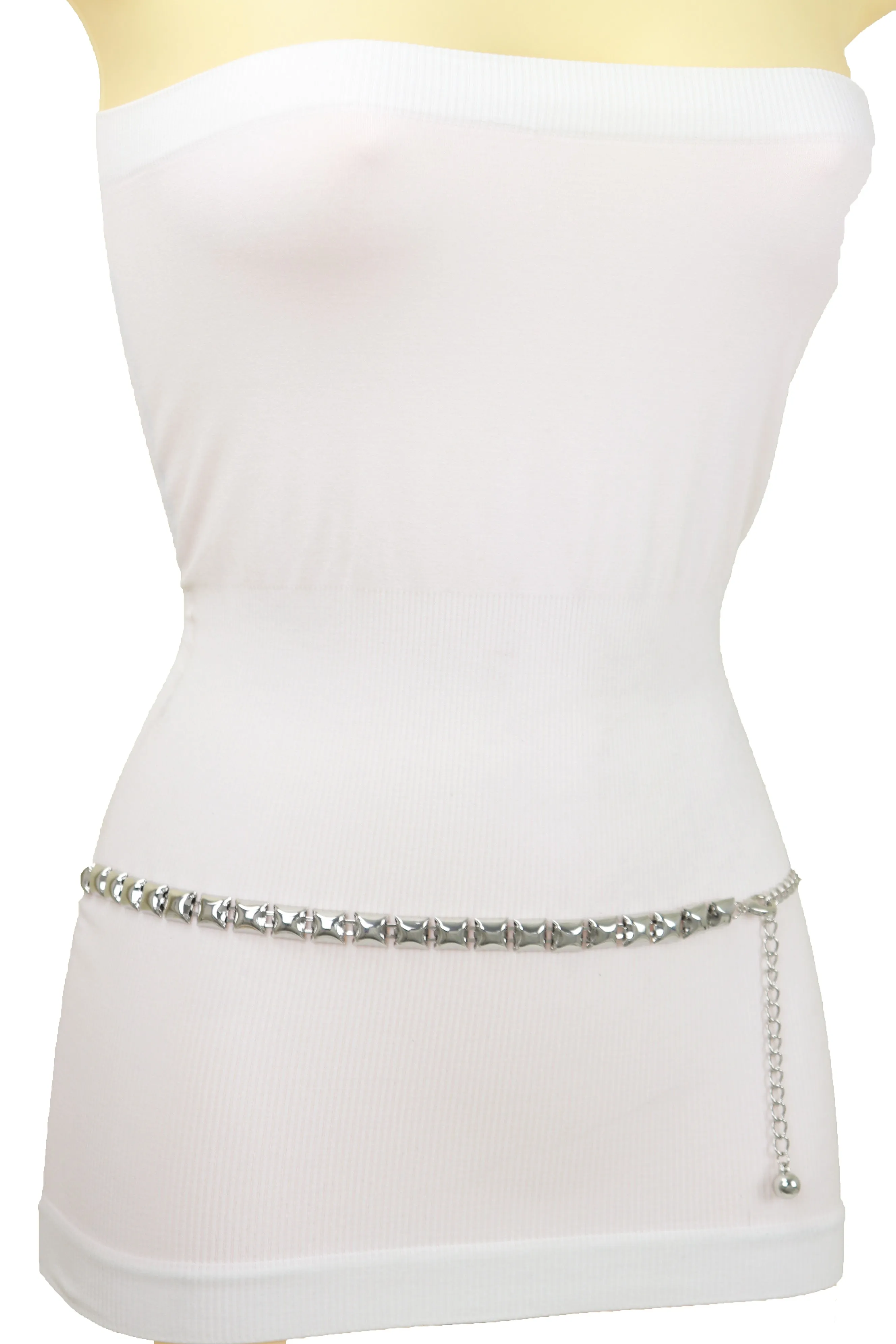 Women Silver Metal Chain Belt Square Charm S M L