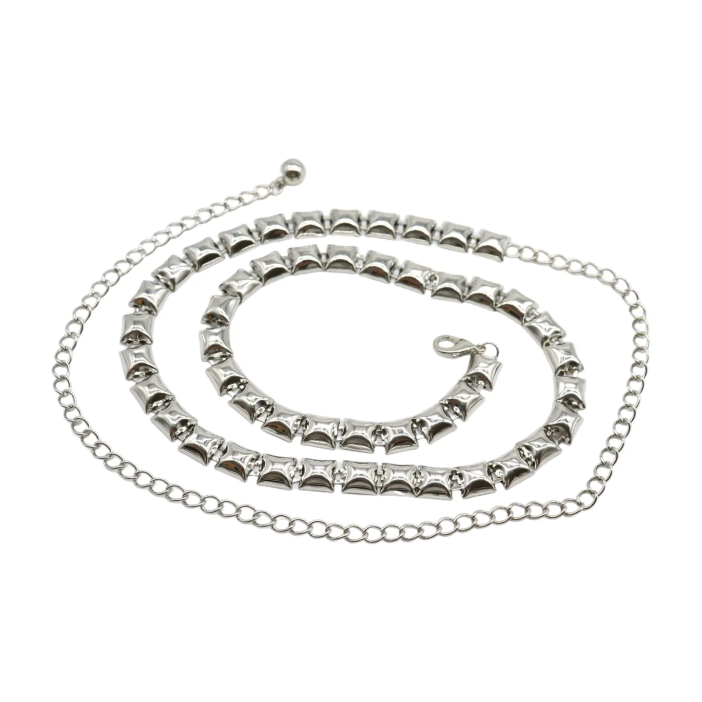 Women Silver Metal Chain Belt Square Charm S M L