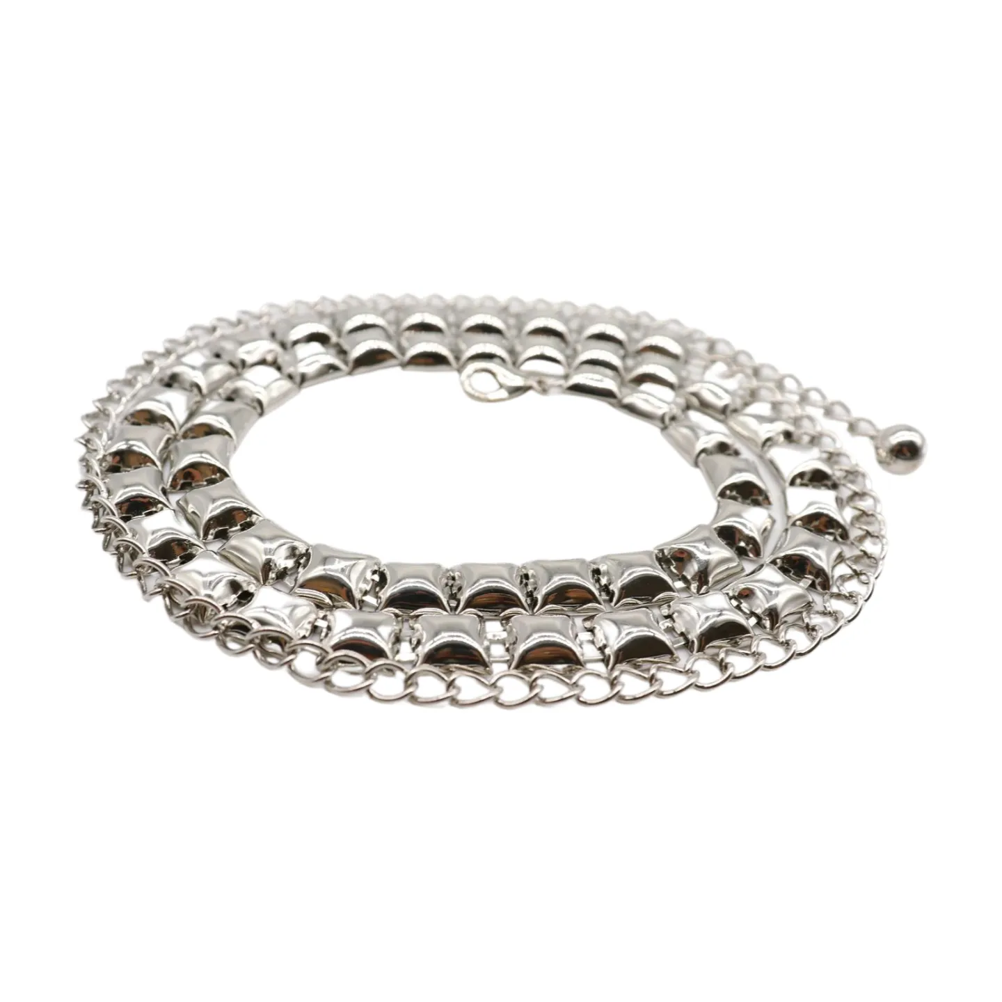 Women Silver Metal Chain Belt Square Charm S M L