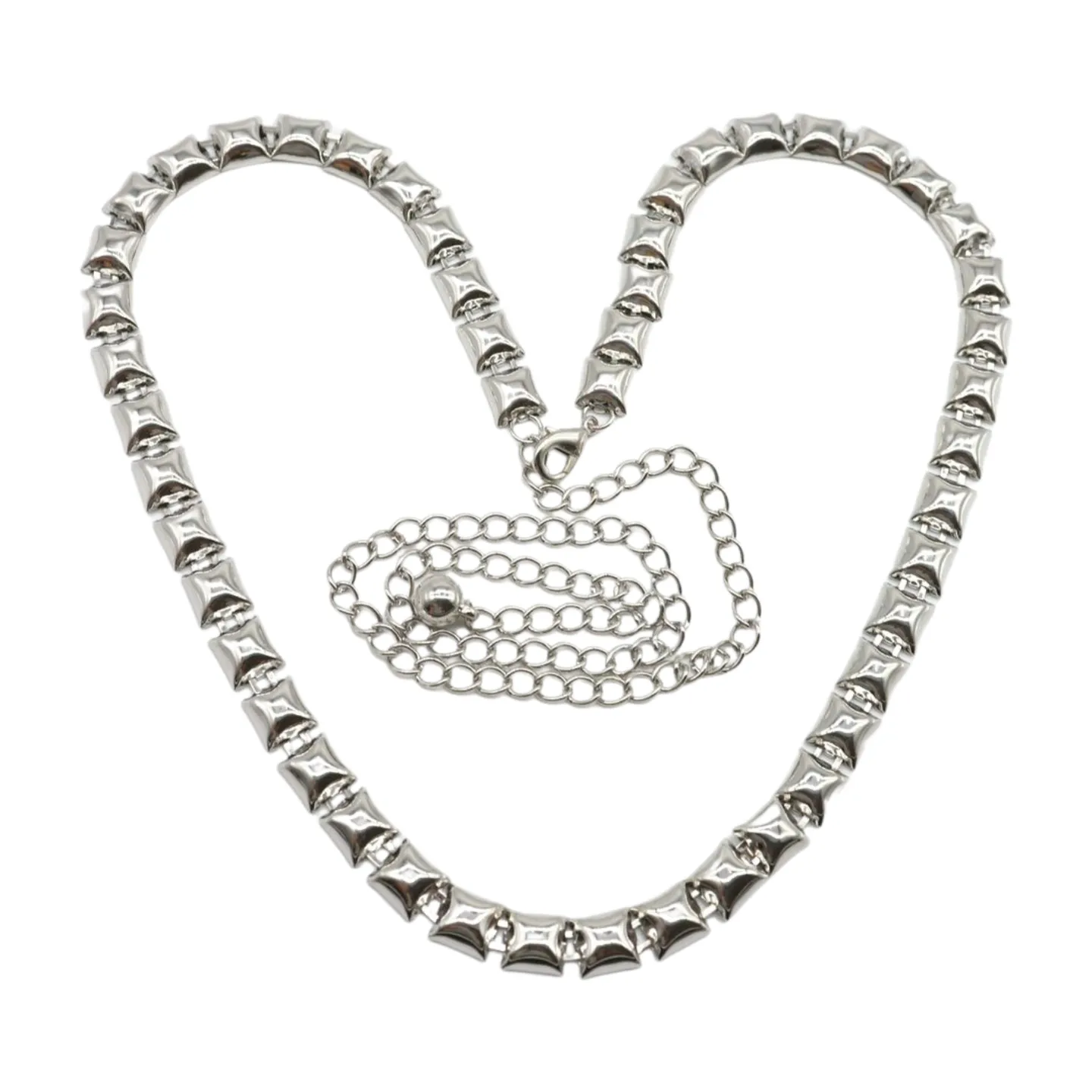 Women Silver Metal Chain Belt Square Charm S M L