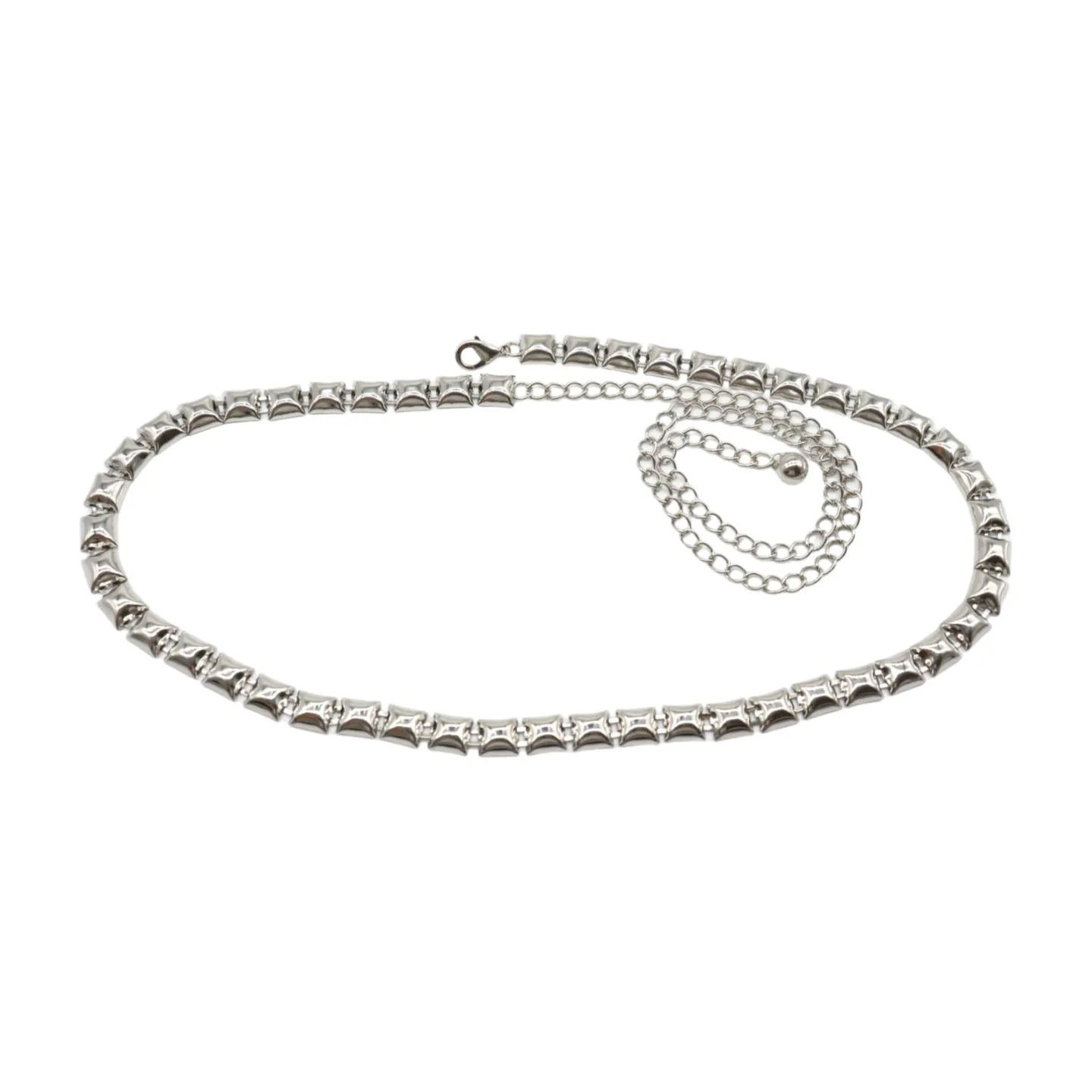 Women Silver Metal Chain Belt Square Charm S M L